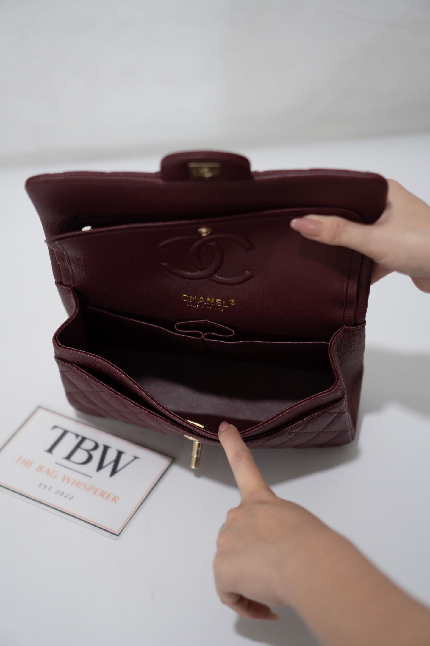 Classic Flap Bag – Burgundy Caviar Leather with Light Gold Hardware