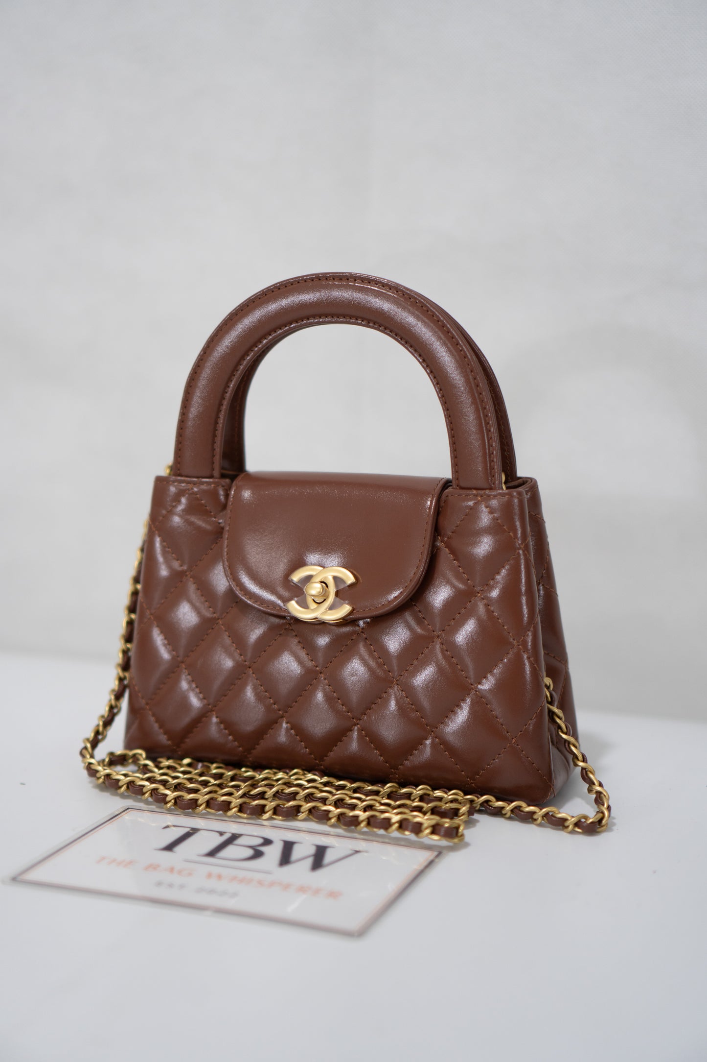Quilted Mini KL Top Handle Bag – Brown Aged Calfskin Leather with Gold Hardware