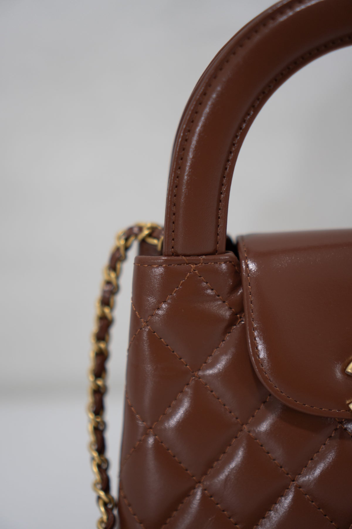 Quilted Mini KL Top Handle Bag – Brown Aged Calfskin Leather with Gold Hardware