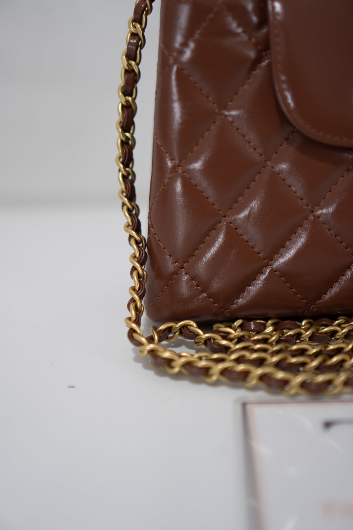 Quilted Mini KL Top Handle Bag – Brown Aged Calfskin Leather with Gold Hardware
