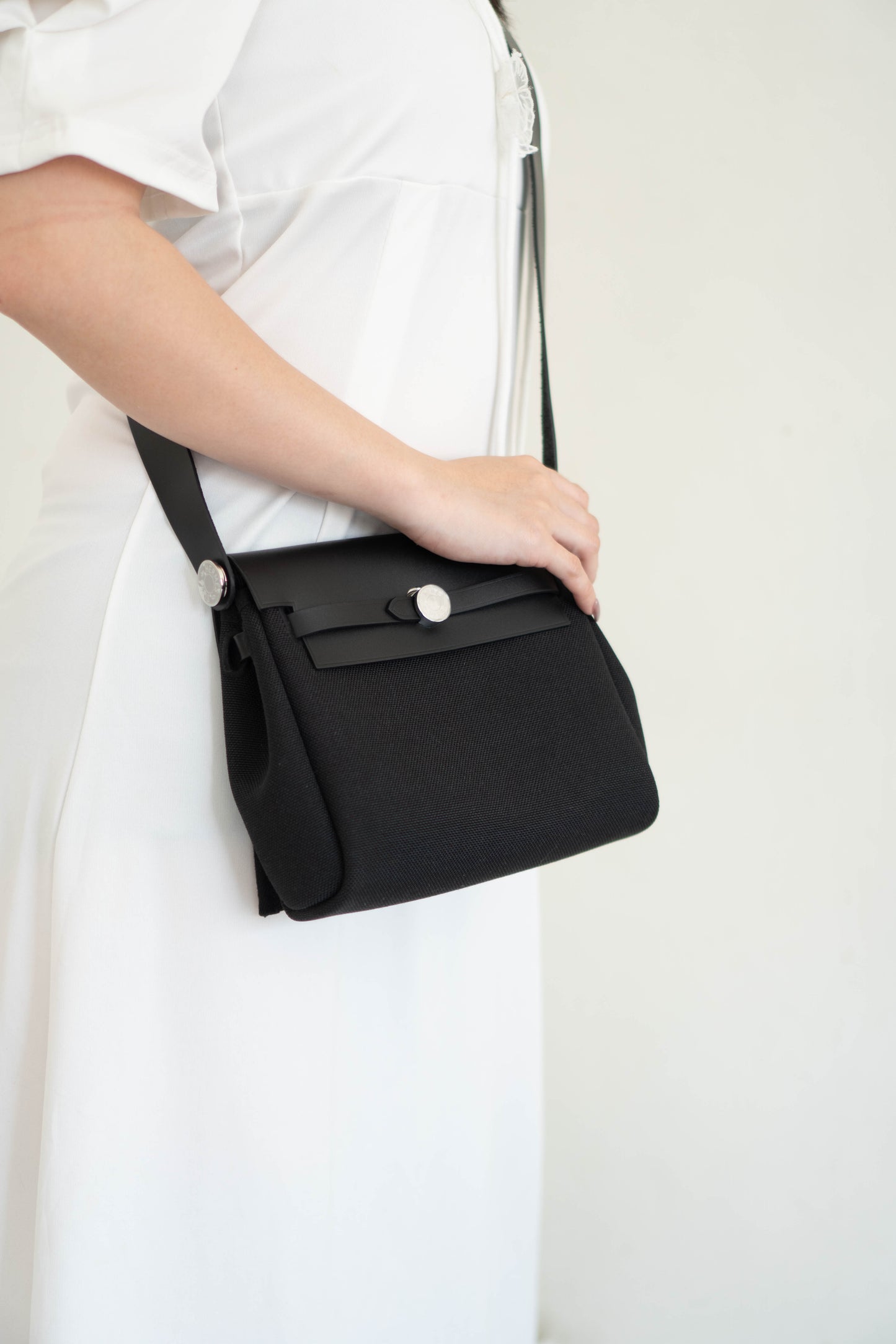 Mini Herbag – Black Canvas & Leather with Palladium Hardware