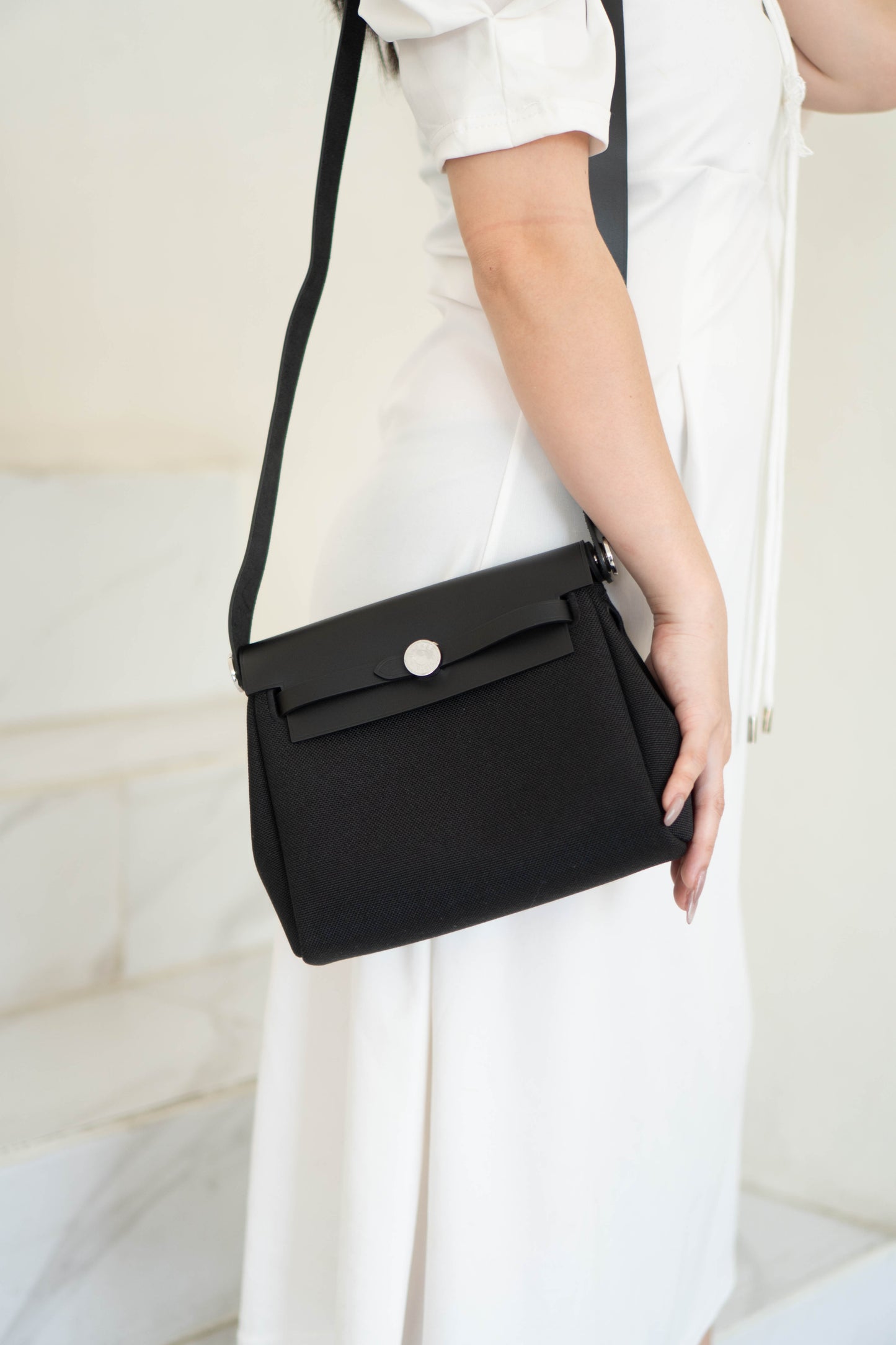 Mini Herbag – Black Canvas & Leather with Palladium Hardware