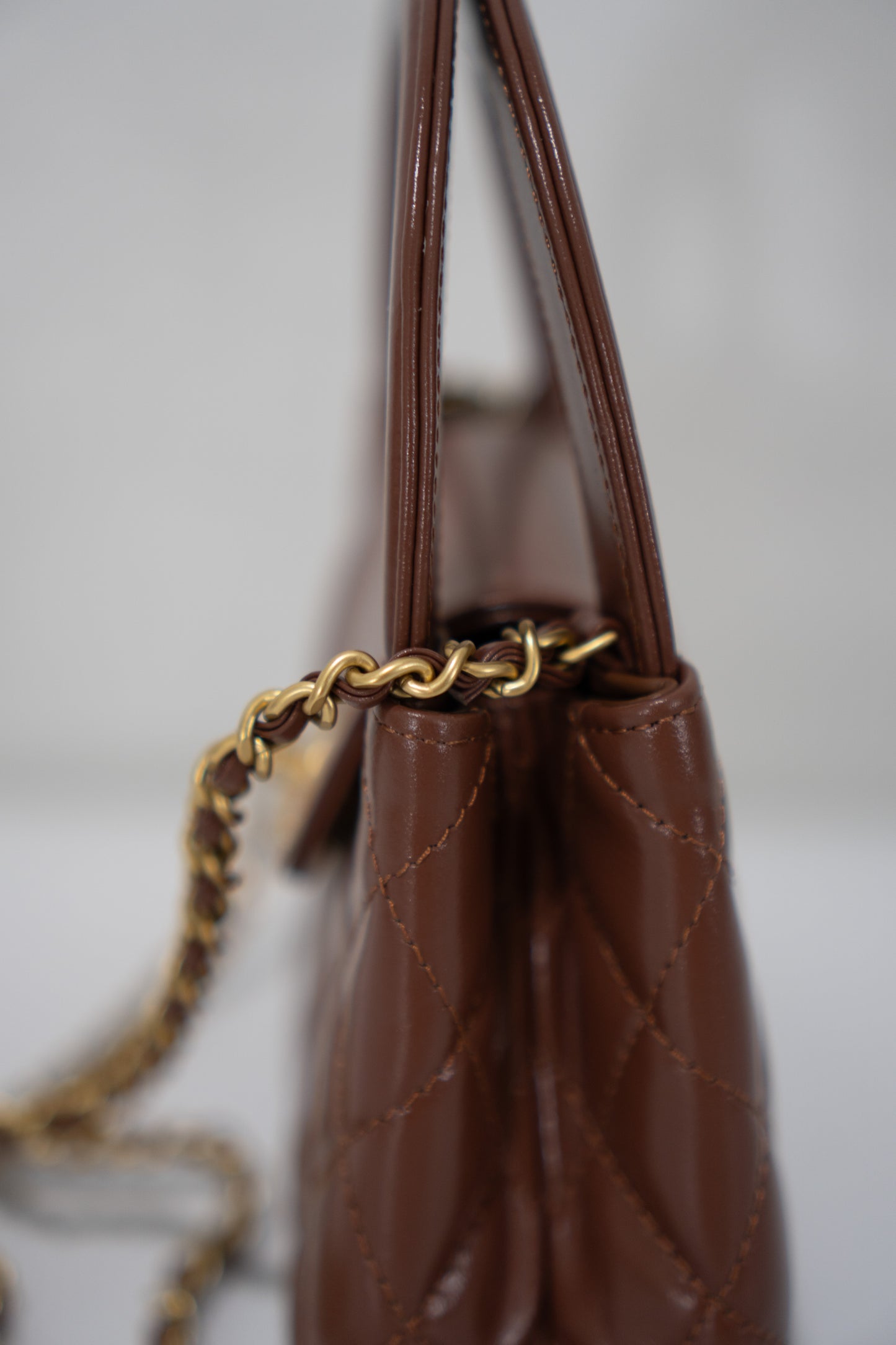 Quilted Mini KL Top Handle Bag – Brown Aged Calfskin Leather with Gold Hardware