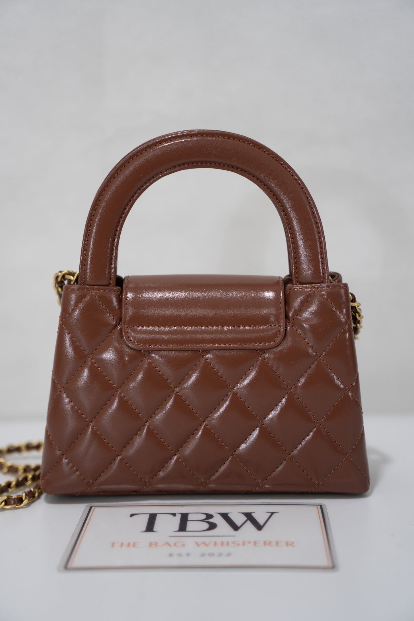 Quilted Mini KL Top Handle Bag – Brown Aged Calfskin Leather with Gold Hardware
