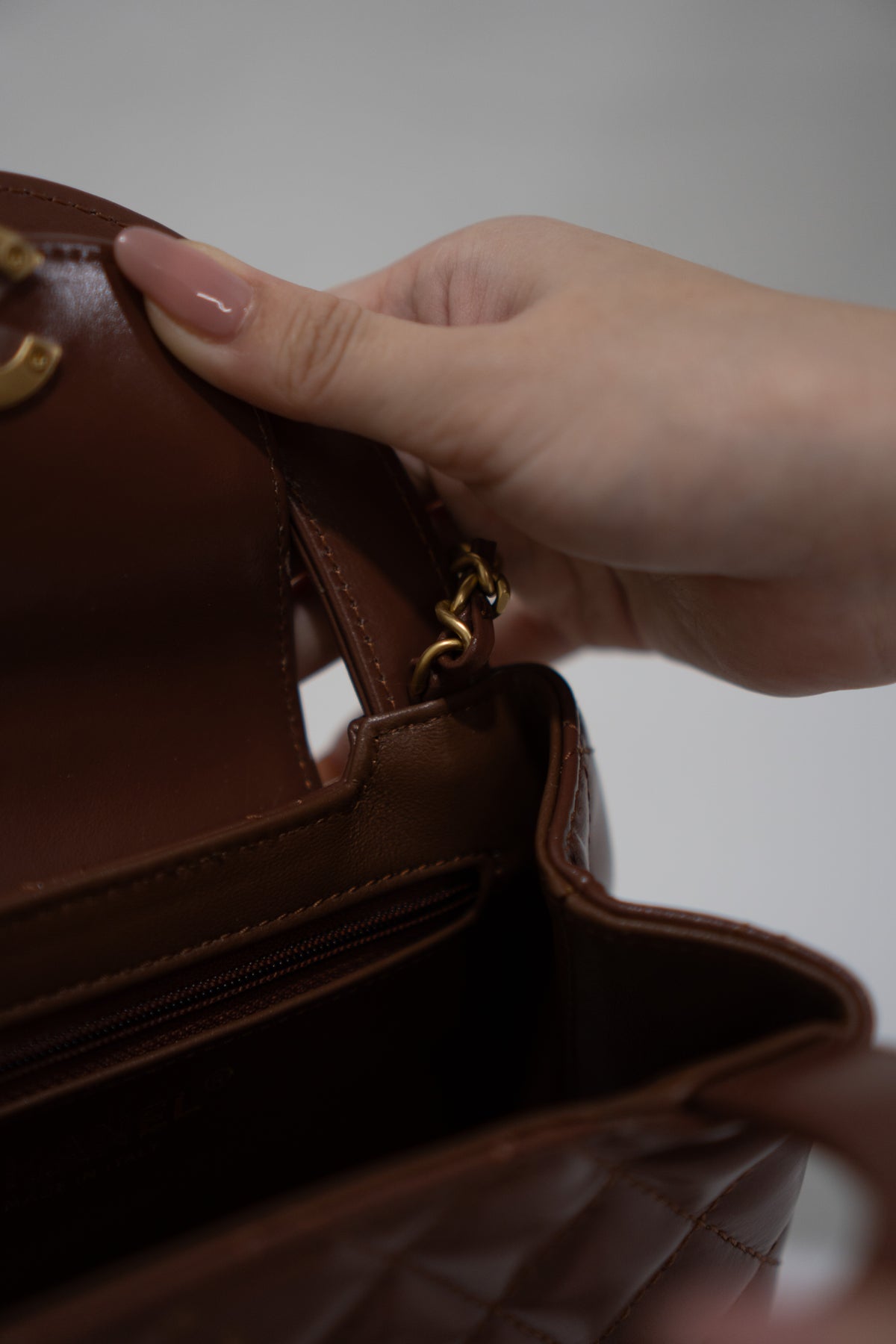 Quilted Mini KL Top Handle Bag – Brown Aged Calfskin Leather with Gold Hardware