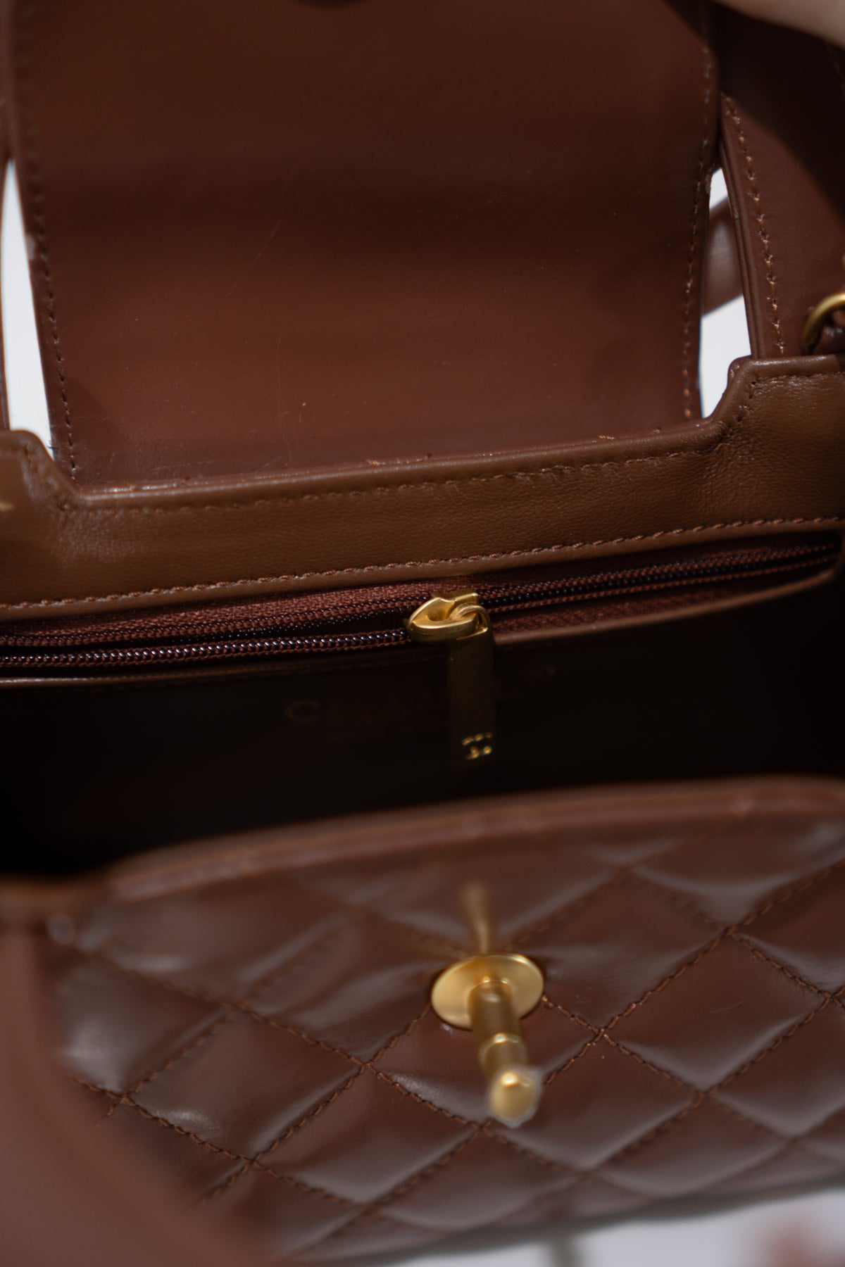 Quilted Mini KL Top Handle Bag – Brown Aged Calfskin Leather with Gold Hardware
