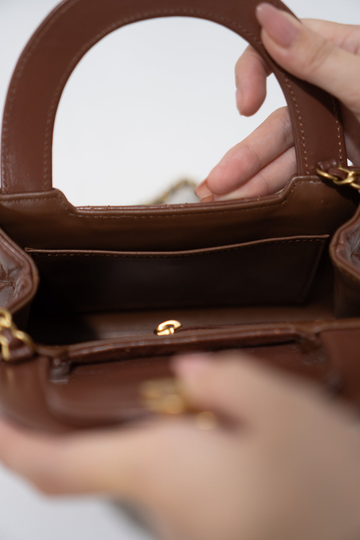 Quilted Mini KL Top Handle Bag – Brown Aged Calfskin Leather with Gold Hardware