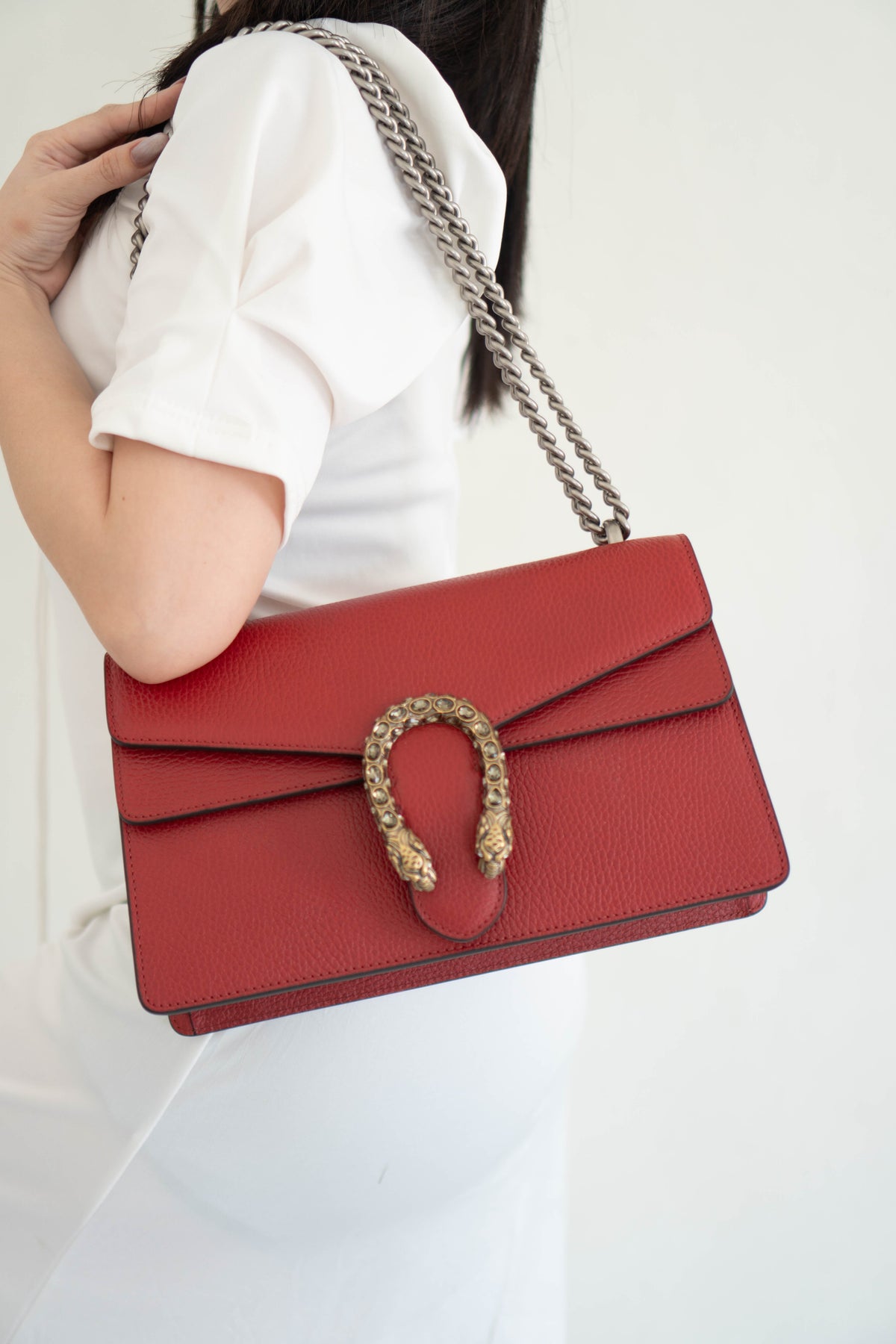 Dionysus Medium – Red Textured Leather with Antique Silver Hardware