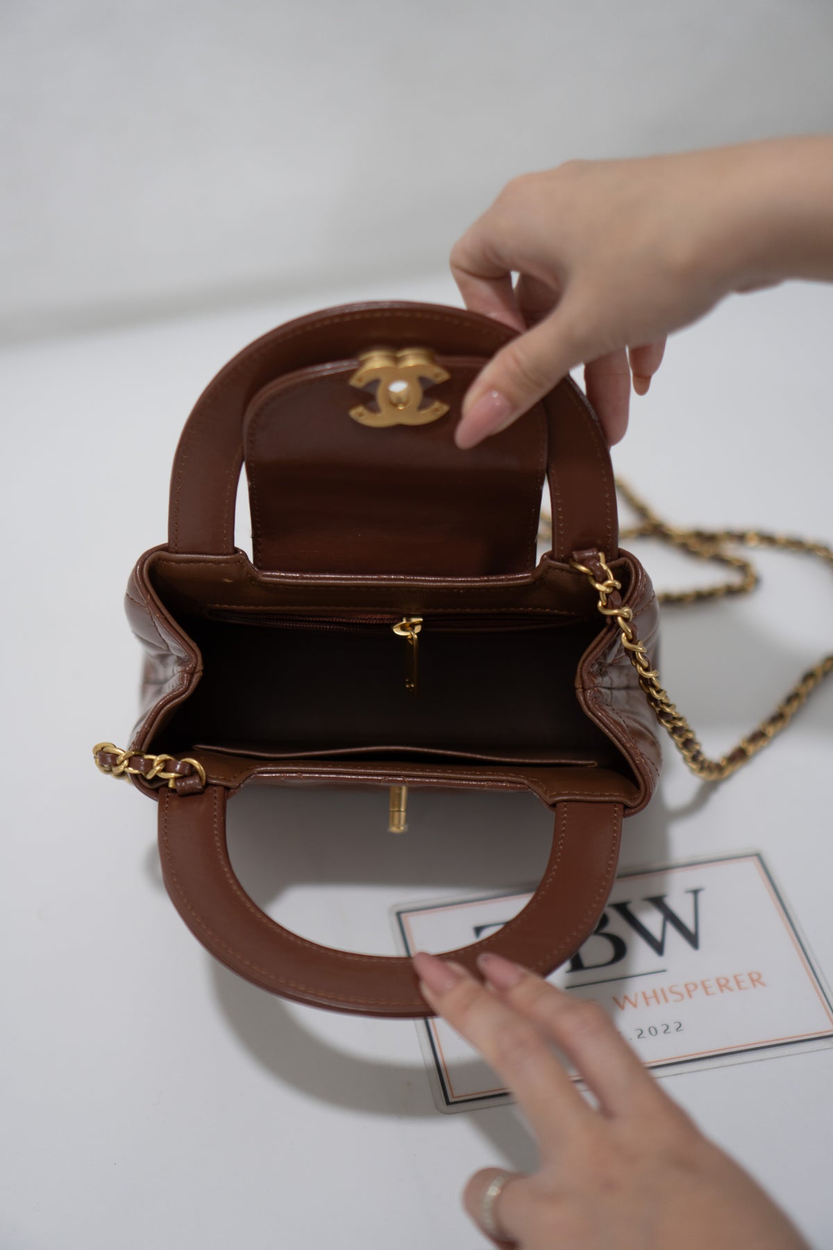 Quilted Mini KL Top Handle Bag – Brown Aged Calfskin Leather with Gold Hardware