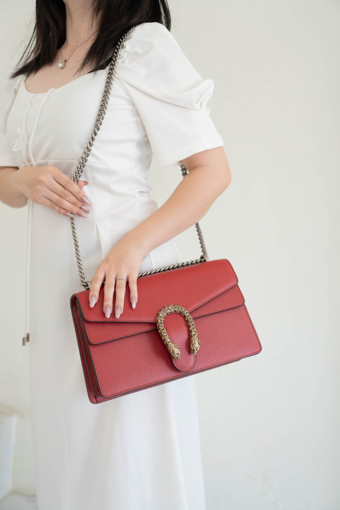 Dionysus Medium – Red Textured Leather with Antique Silver Hardware