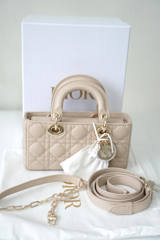 Lady D-Joy Small Powder Beige Lambskin Cannage