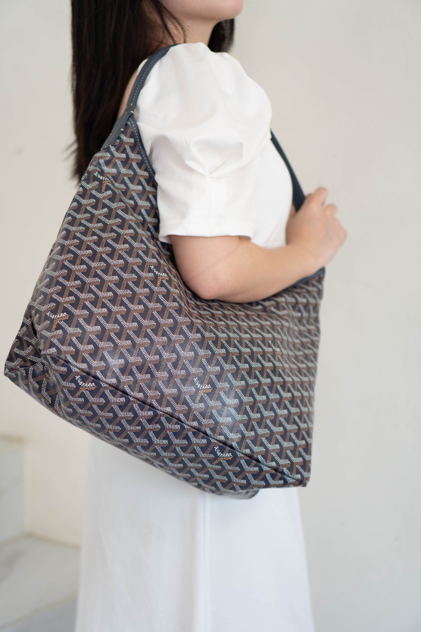 Boheme Hobo – Navy Blue Monogram Canvas with Leather Trim