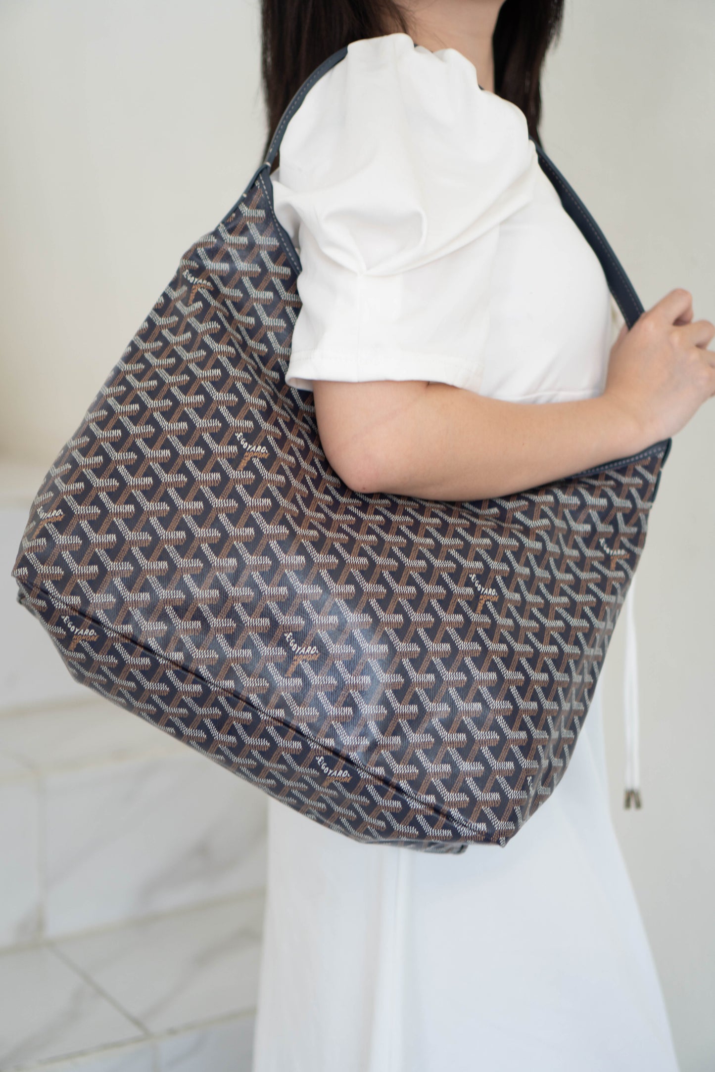 Boheme Hobo – Navy Blue Monogram Canvas with Leather Trim