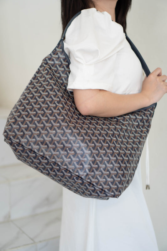 Boheme Hobo – Navy Blue Monogram Canvas with Leather Trim