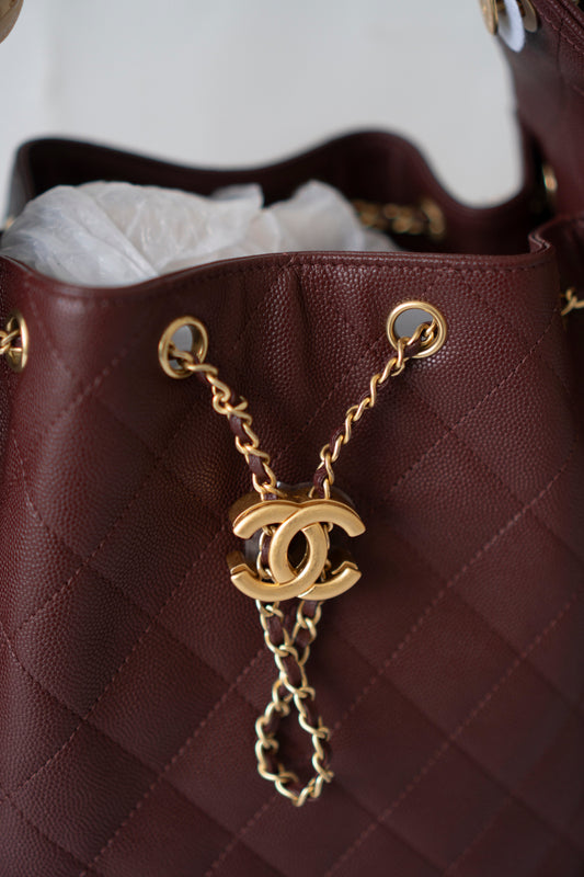 C25 Medium – Burgundy Caviar with Gold Hardware