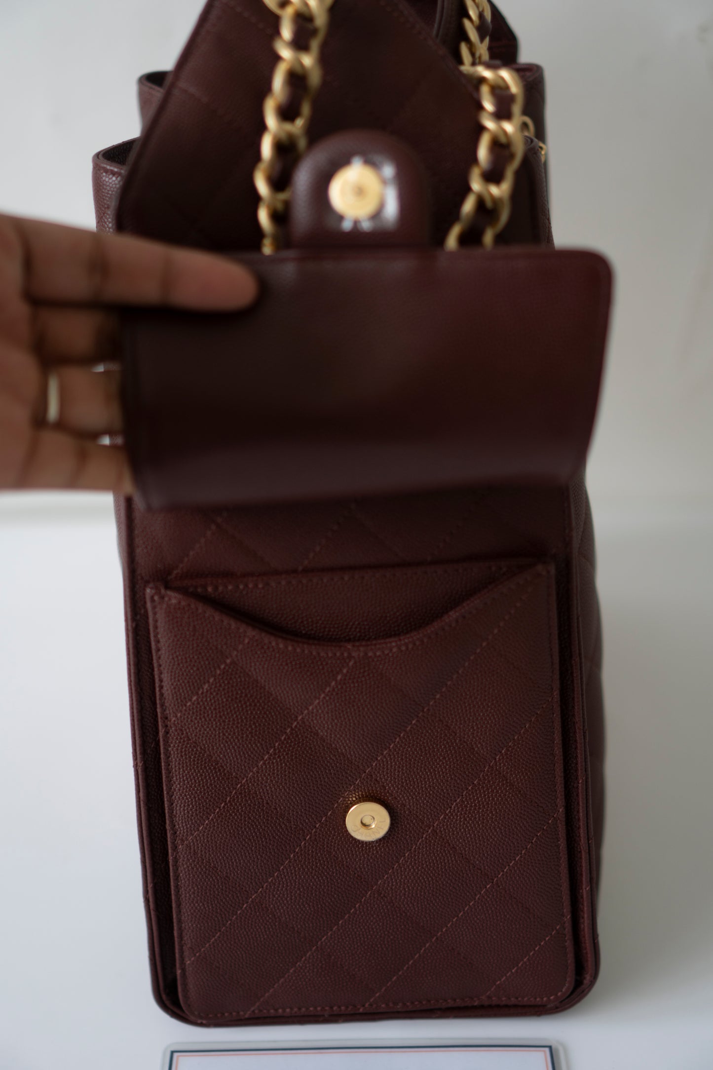 C25 Medium – Burgundy Caviar with Gold Hardware