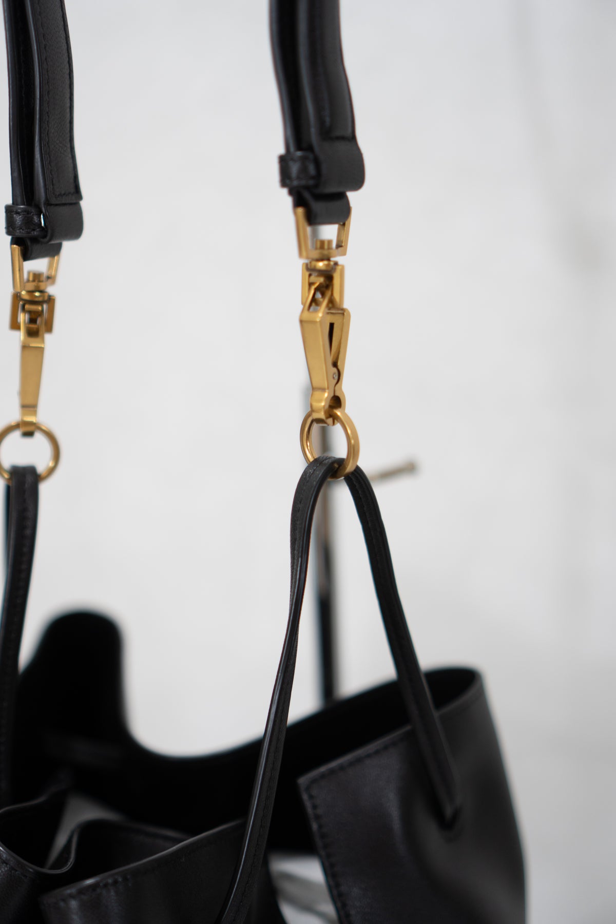 Monogram Drawstring Bucket Bag – Black Lambskin Leather with Gold Hardware