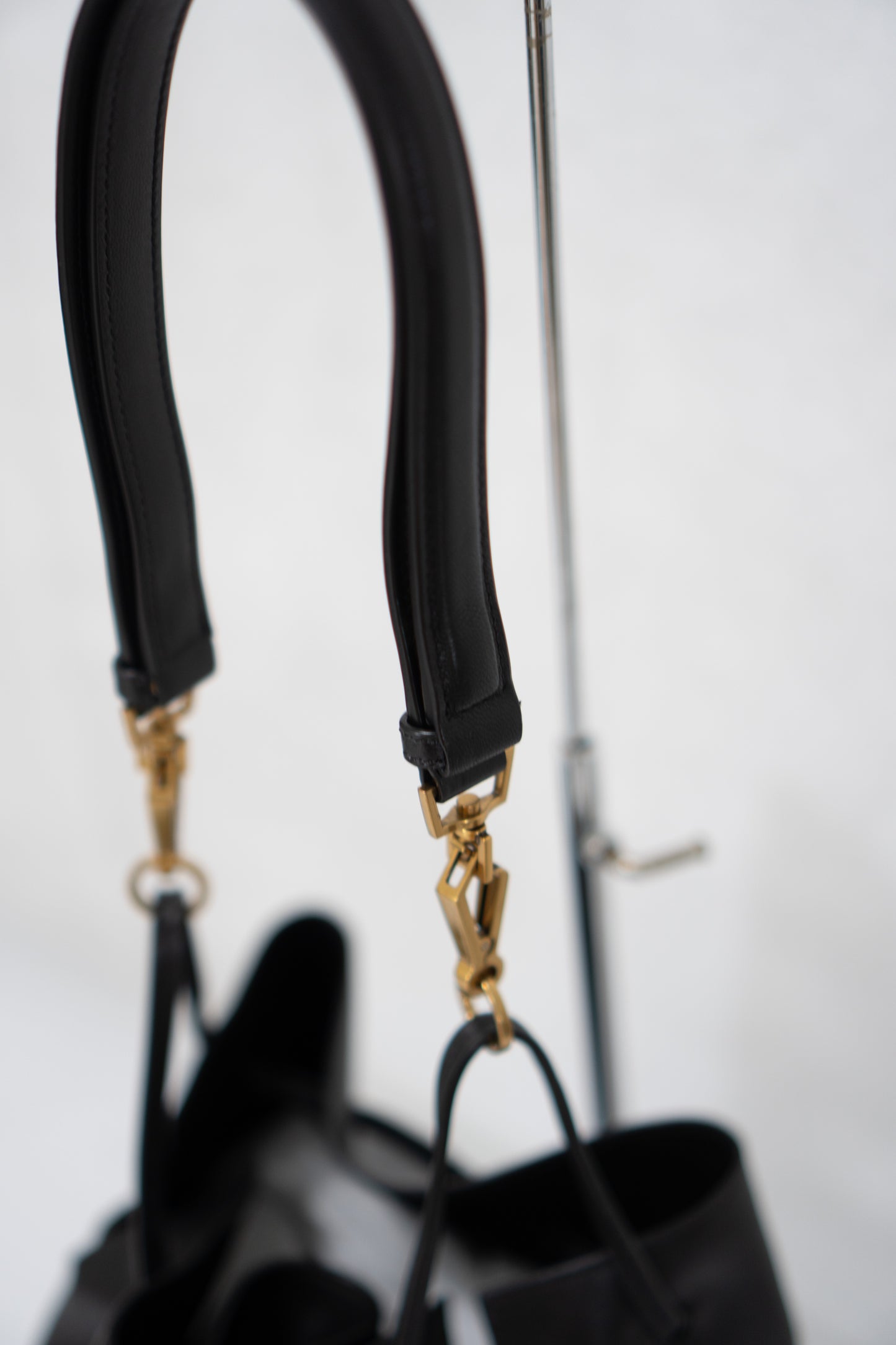Monogram Drawstring Bucket Bag – Black Lambskin Leather with Gold Hardware