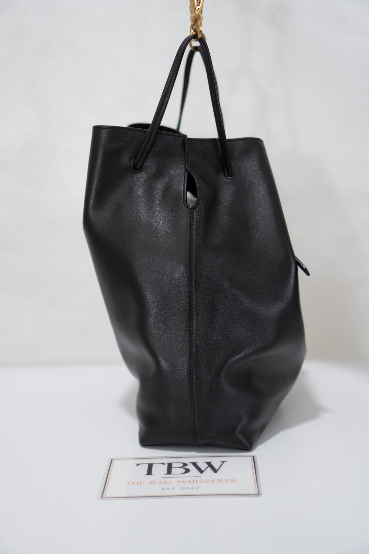 Monogram Drawstring Bucket Bag – Black Lambskin Leather with Gold Hardware