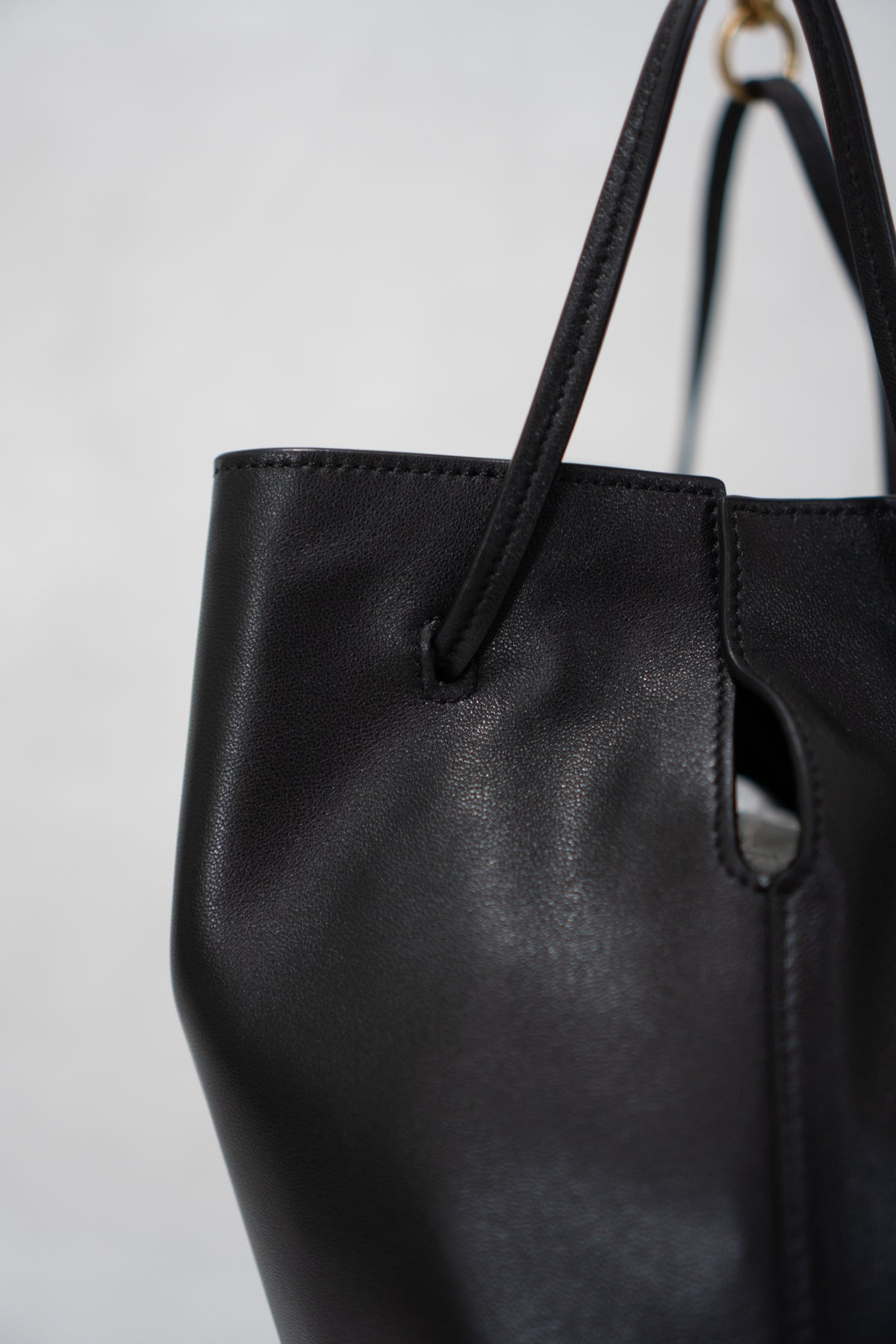 Monogram Drawstring Bucket Bag – Black Lambskin Leather with Gold Hardware