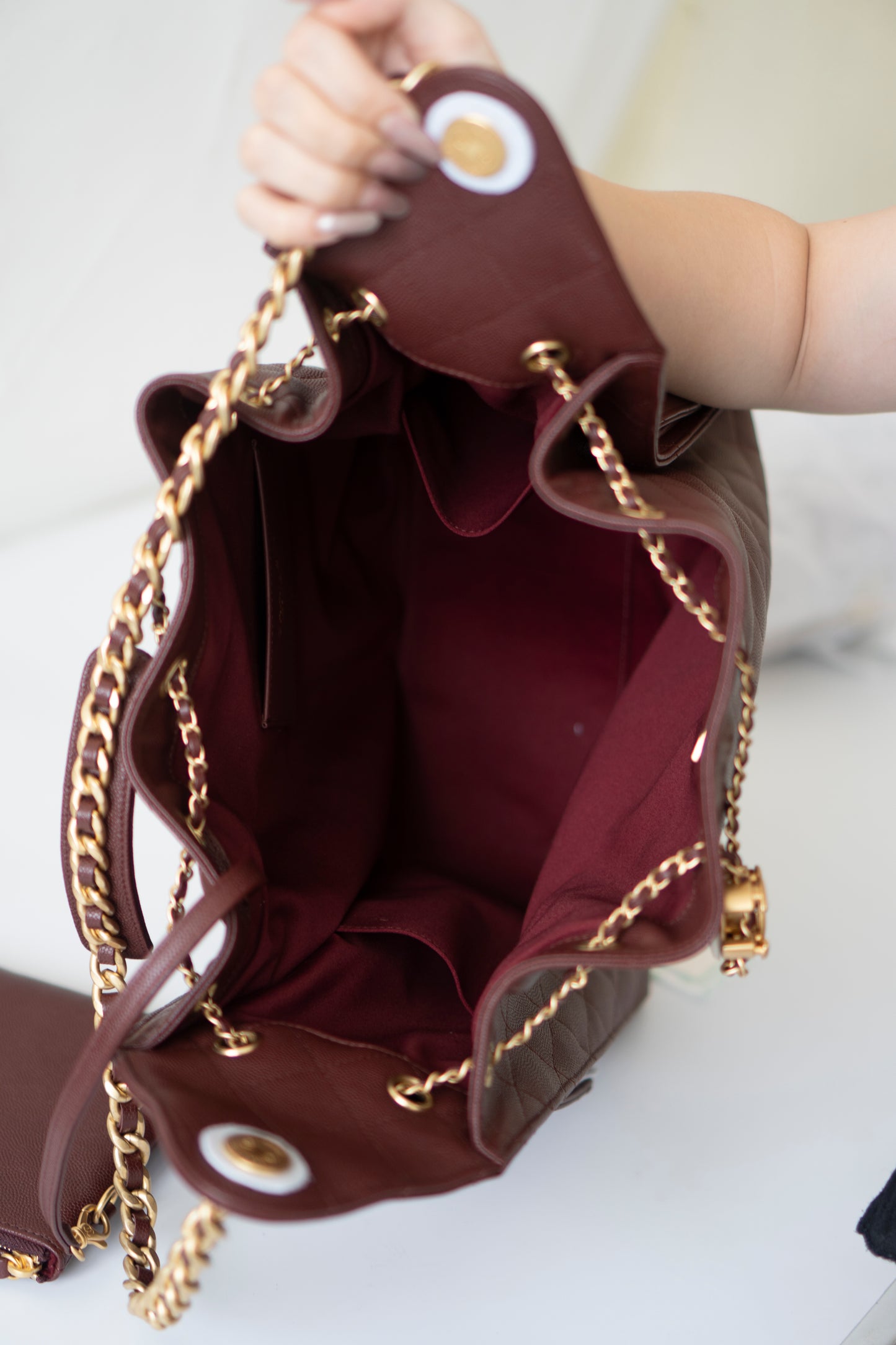 C25 Medium – Burgundy Caviar with Gold Hardware