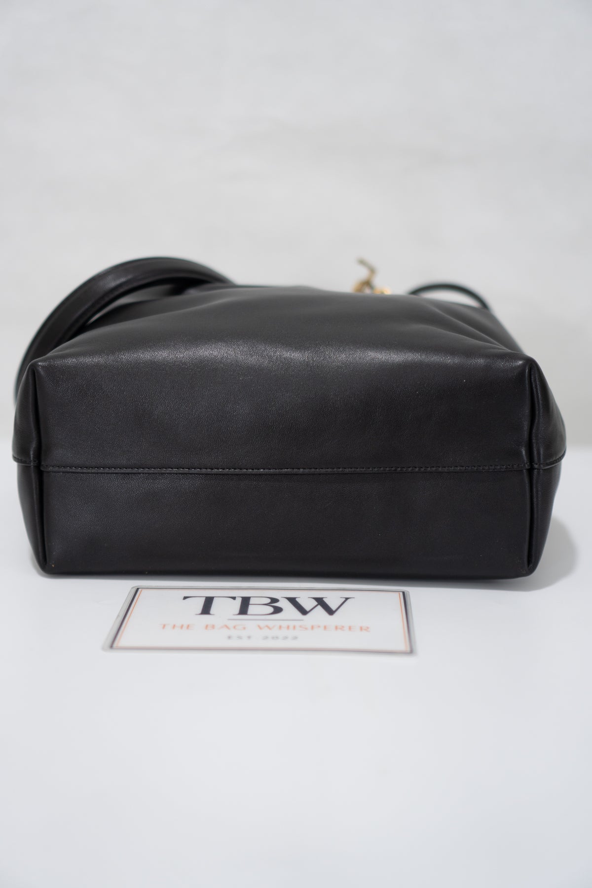 Monogram Drawstring Bucket Bag – Black Lambskin Leather with Gold Hardware