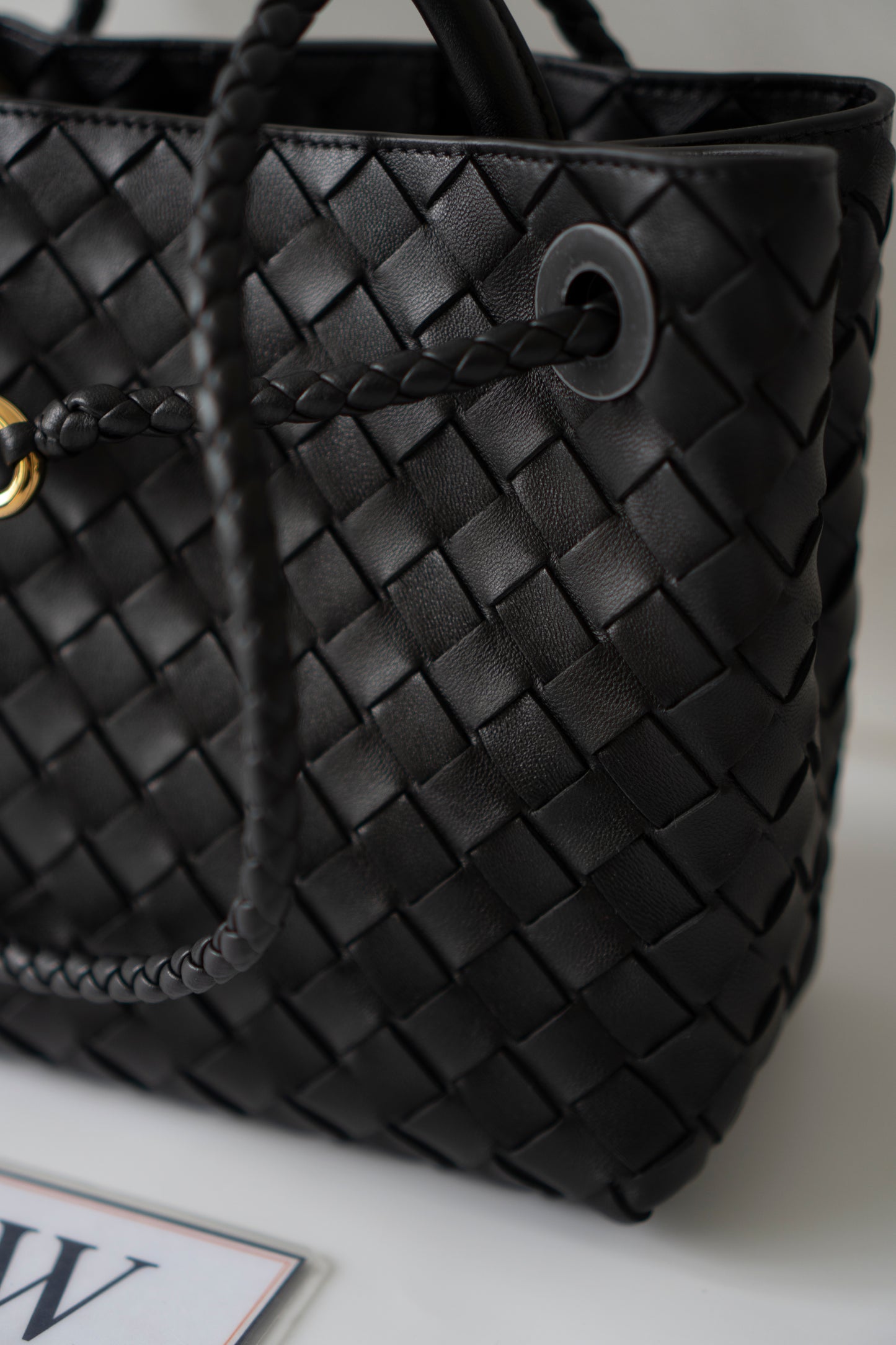 Andiamo Small – Black Intrecciato Nappa with Gold Hardware