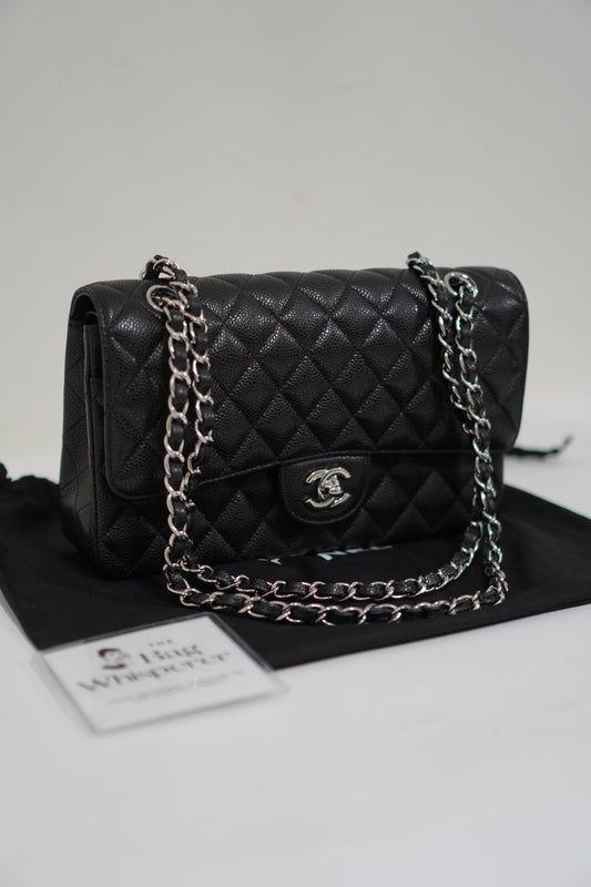 Classic Double Flap Bag Black Caviar in Silver Hardware