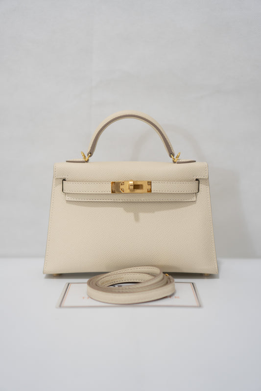 Mini Kelly II Top Handle Bag – Craie Epsom Leather with Gold Hardware