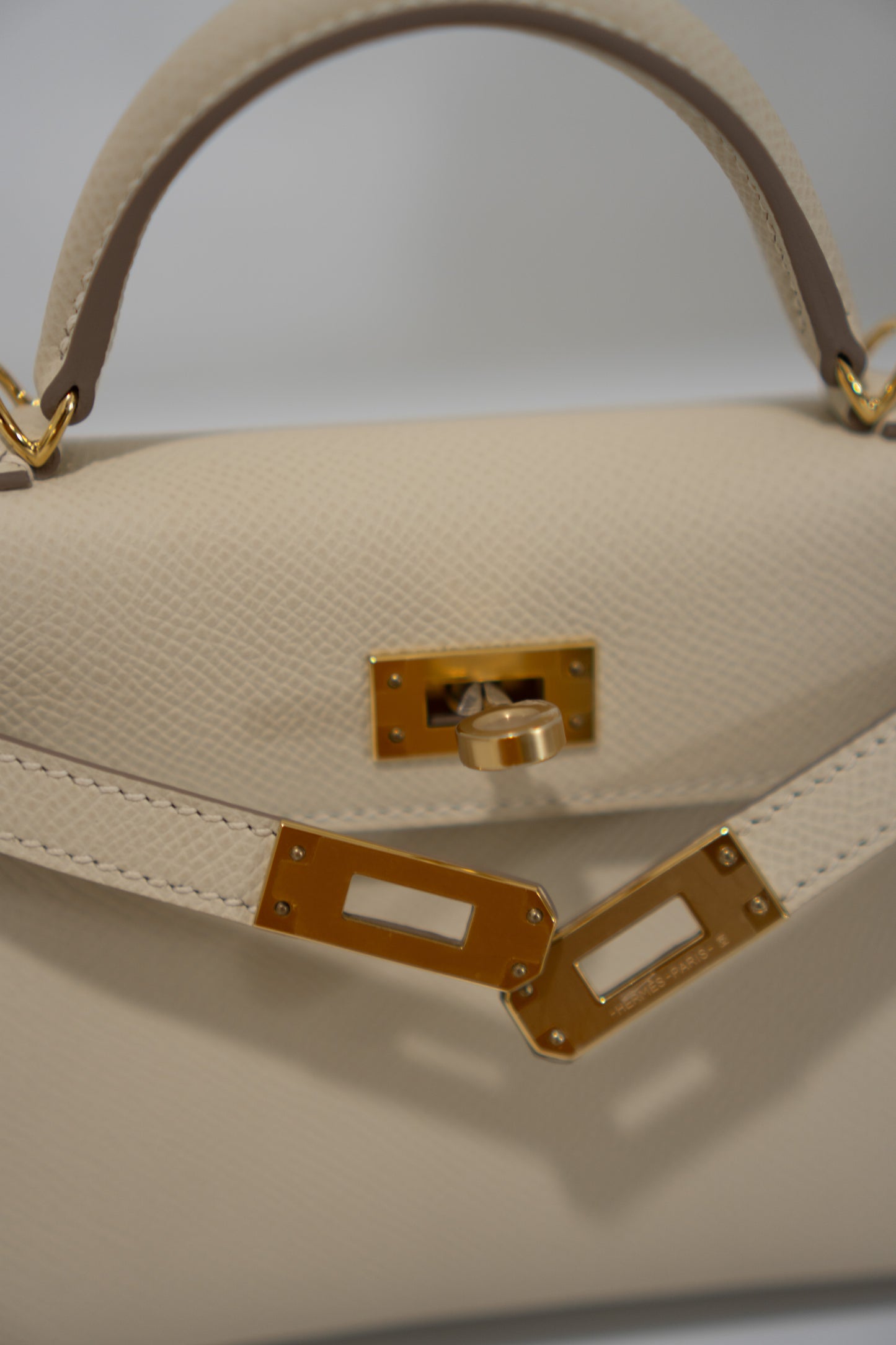 Mini Kelly II Top Handle Bag – Craie Epsom Leather with Gold Hardware