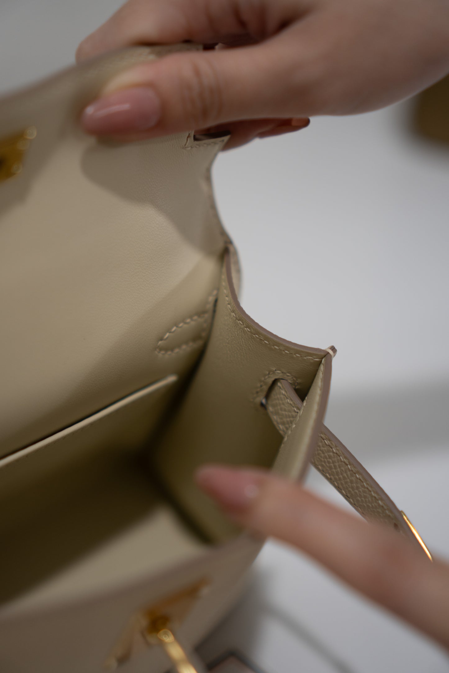Mini Kelly II Top Handle Bag – Craie Epsom Leather with Gold Hardware