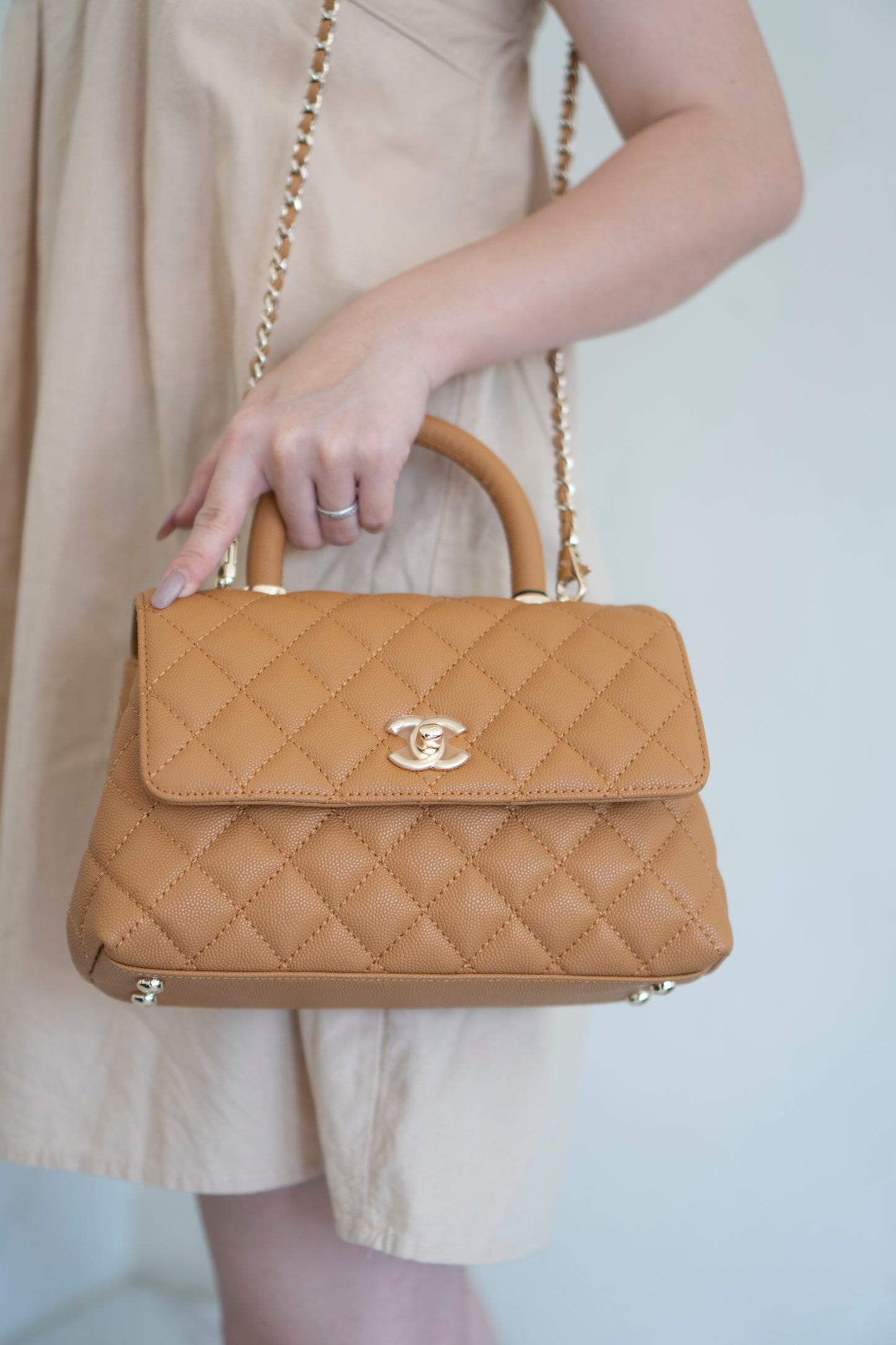 Coco Handle Small – Caramel Caviar Leather with Gold Hardware
