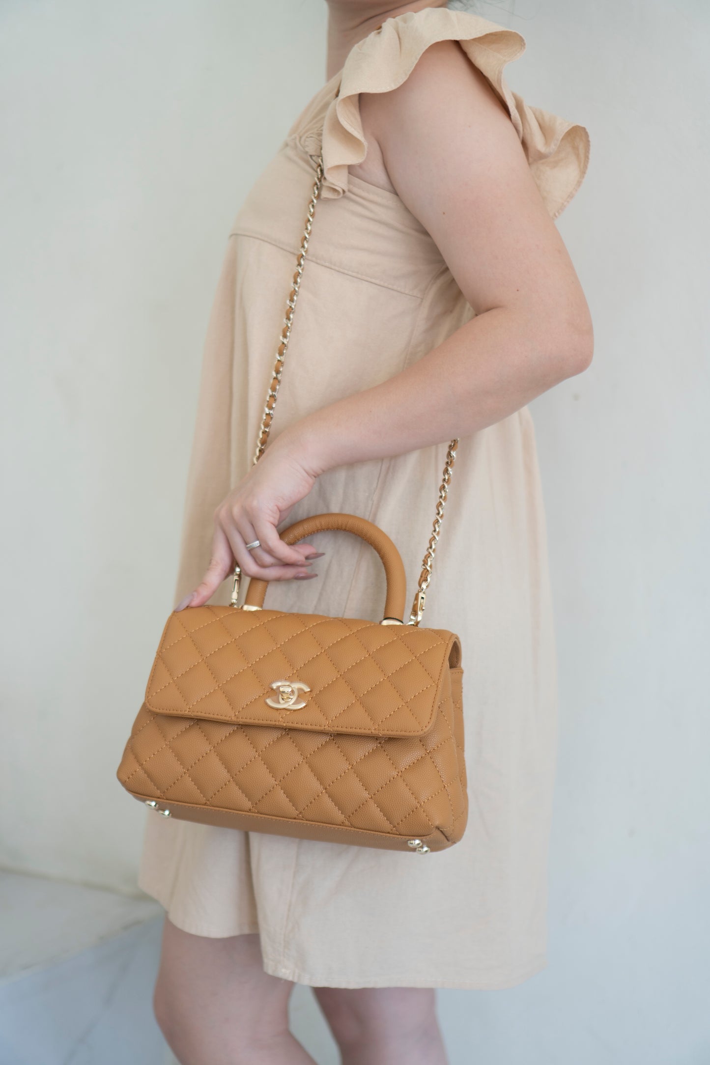 Coco Handle Small – Caramel Caviar Leather with Gold Hardware