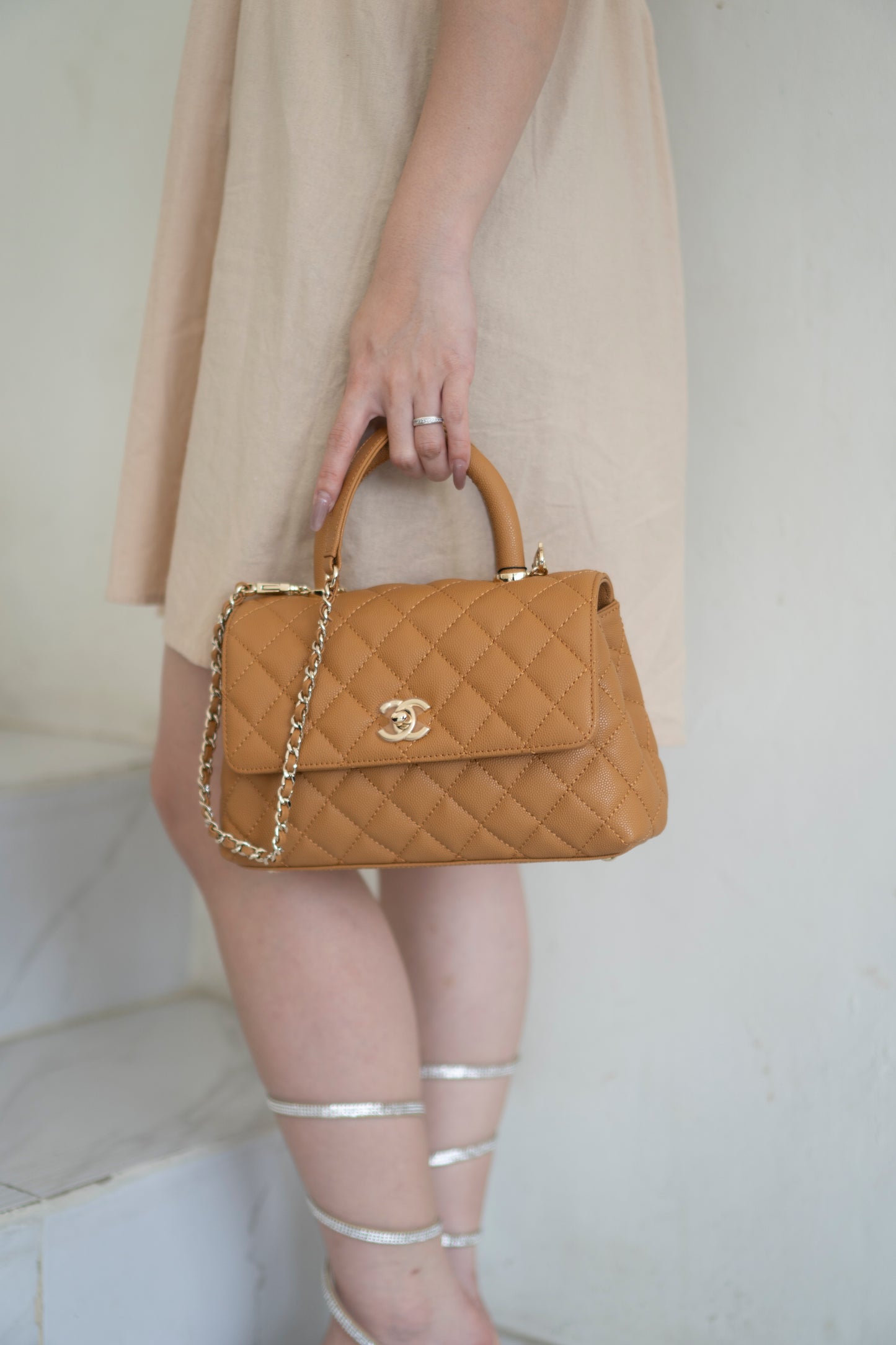 Coco Handle Small – Caramel Caviar Leather with Gold Hardware
