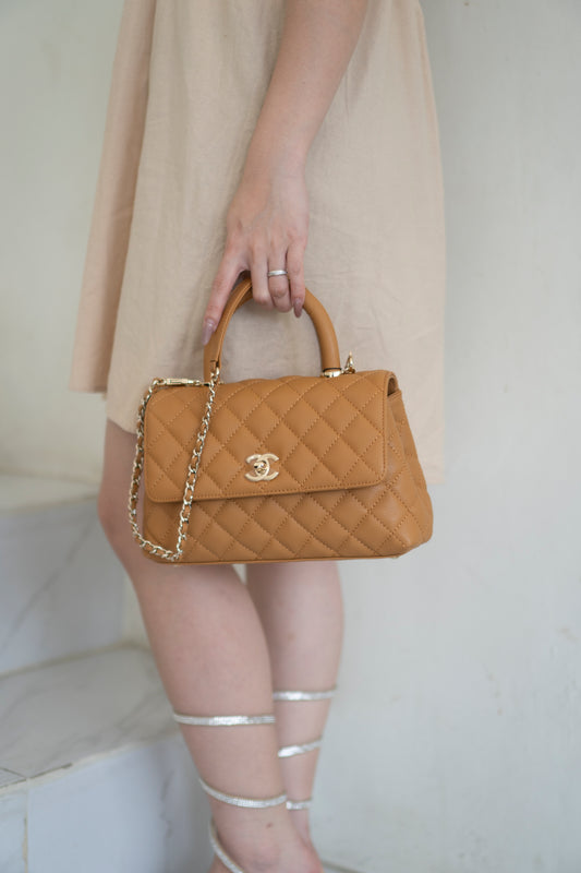 Coco Handle Small – Caramel Caviar Leather with Gold Hardware
