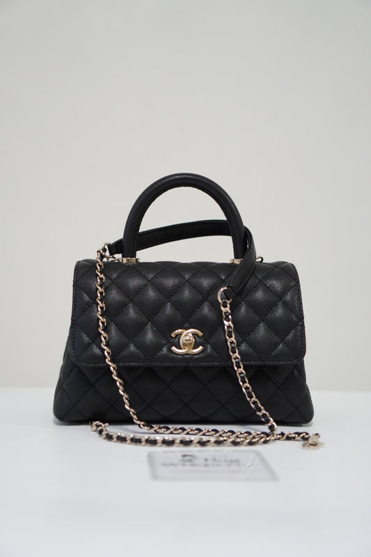 Small Coco Handle in black caviar leather