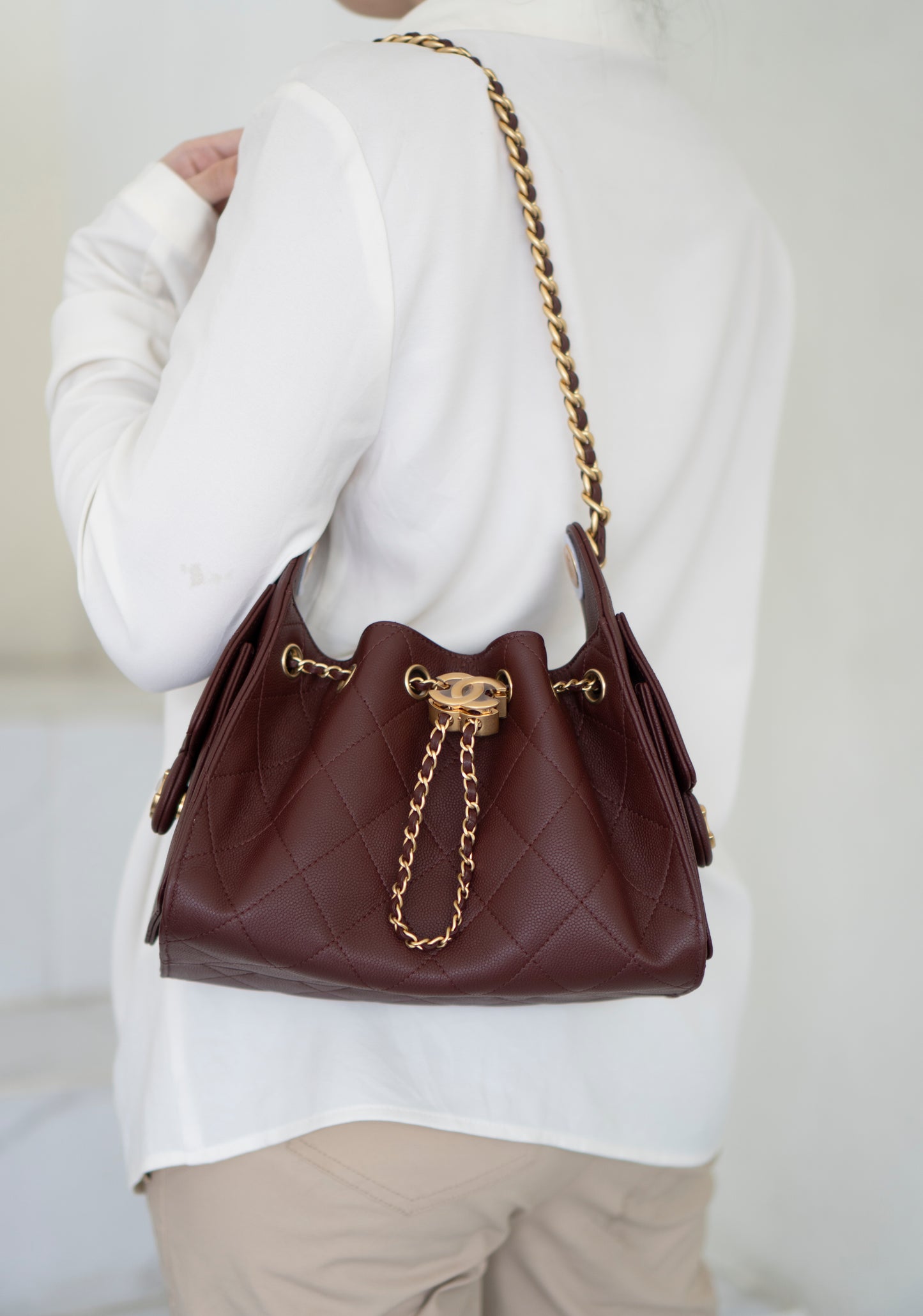C25 Mini – Burgundy Quilted Caviar Leather with Gold Hardware