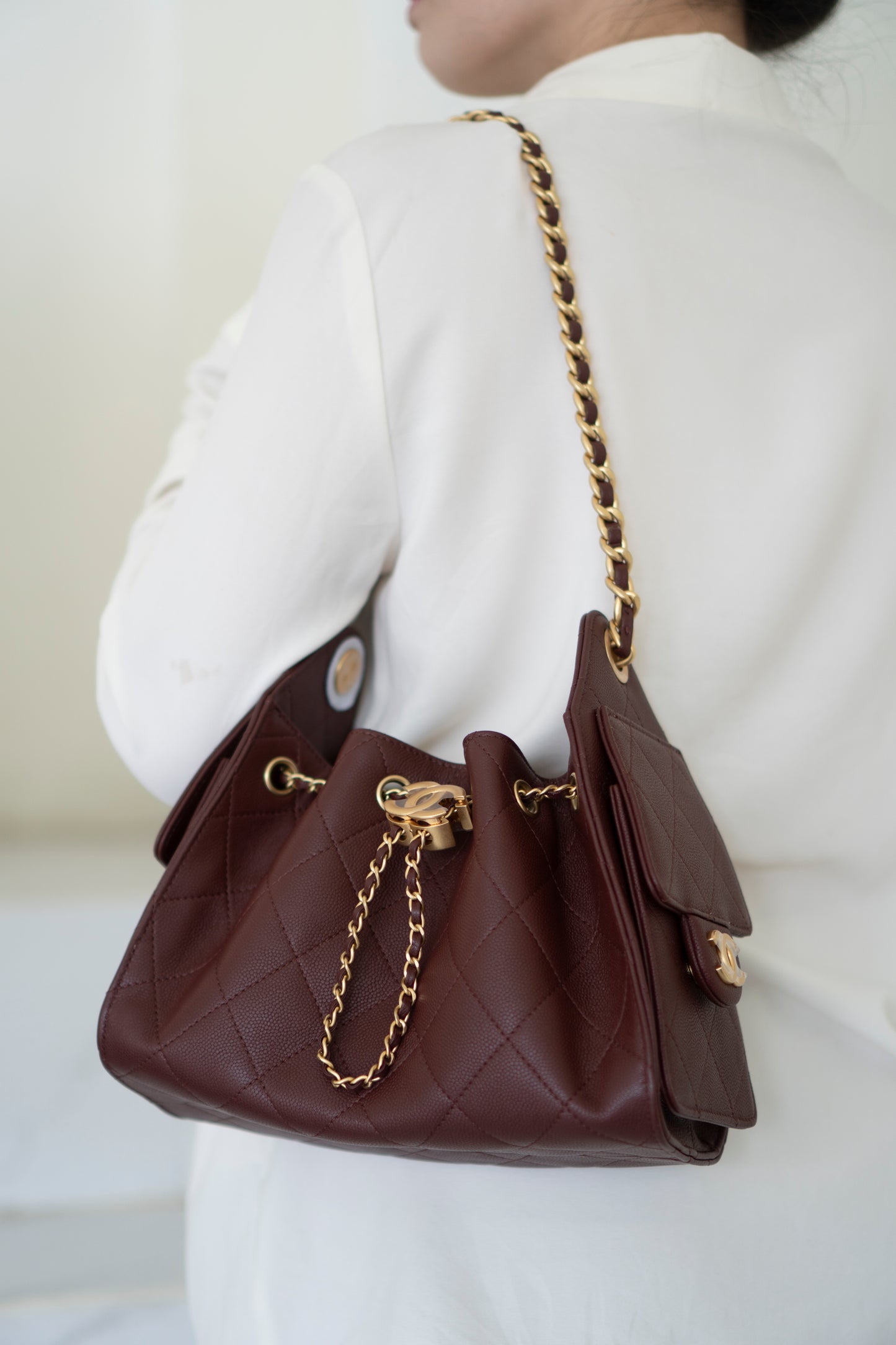 C25 Mini – Burgundy Quilted Caviar Leather with Gold Hardware