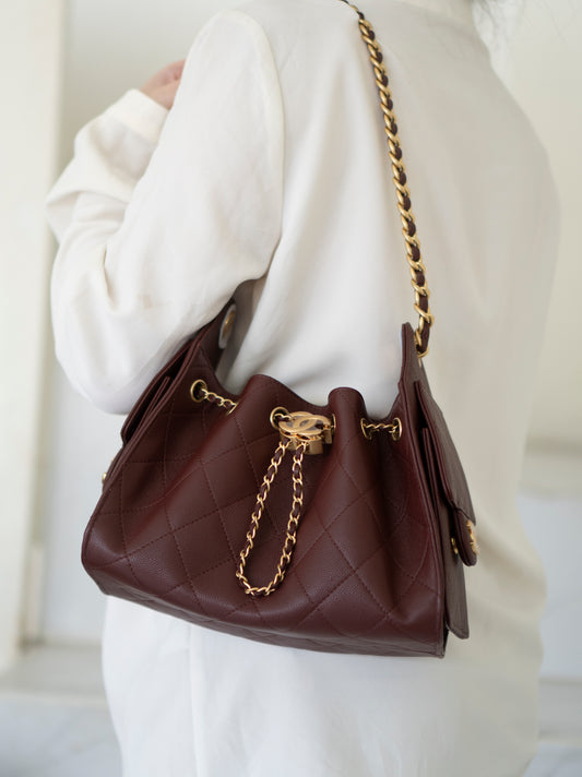 C25 Mini – Burgundy Quilted Caviar Leather with Gold Hardware
