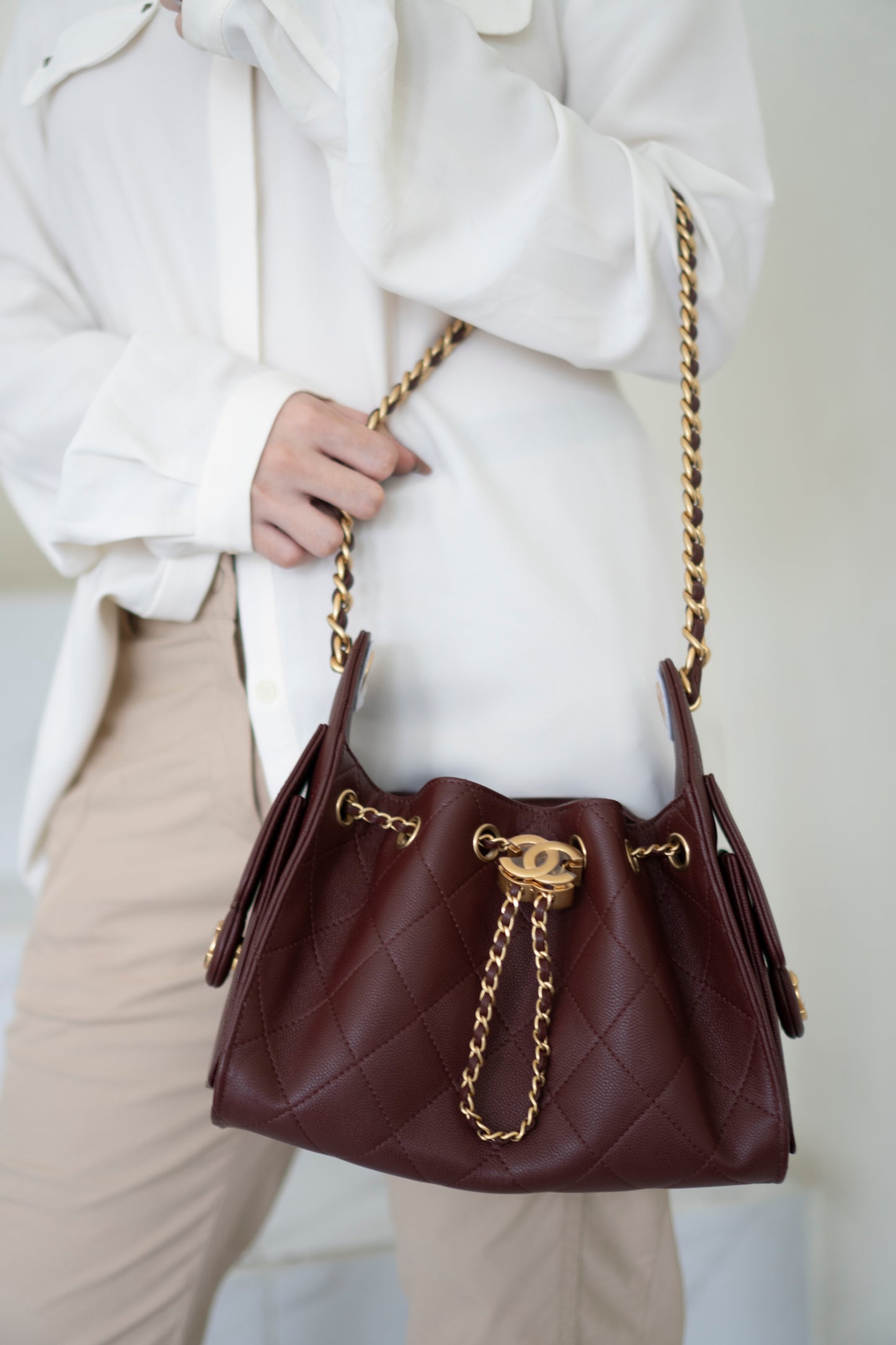 C25 Mini – Burgundy Quilted Caviar Leather with Gold Hardware