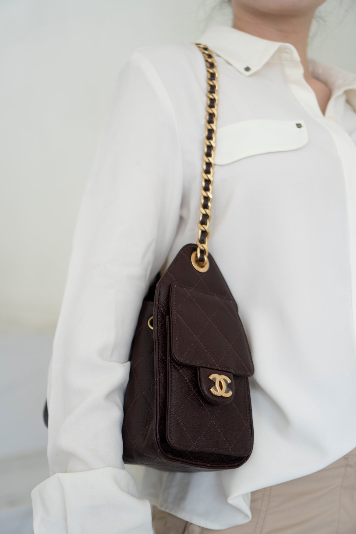 C25 Mini – Dark Brown Quilted Caviar Leather with Gold Hardware