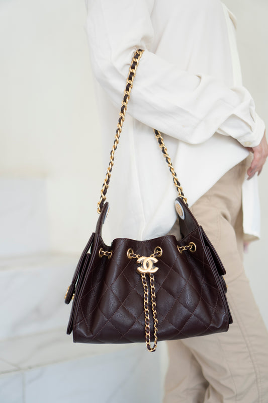 C25 Mini – Dark Brown Quilted Caviar Leather with Gold Hardware