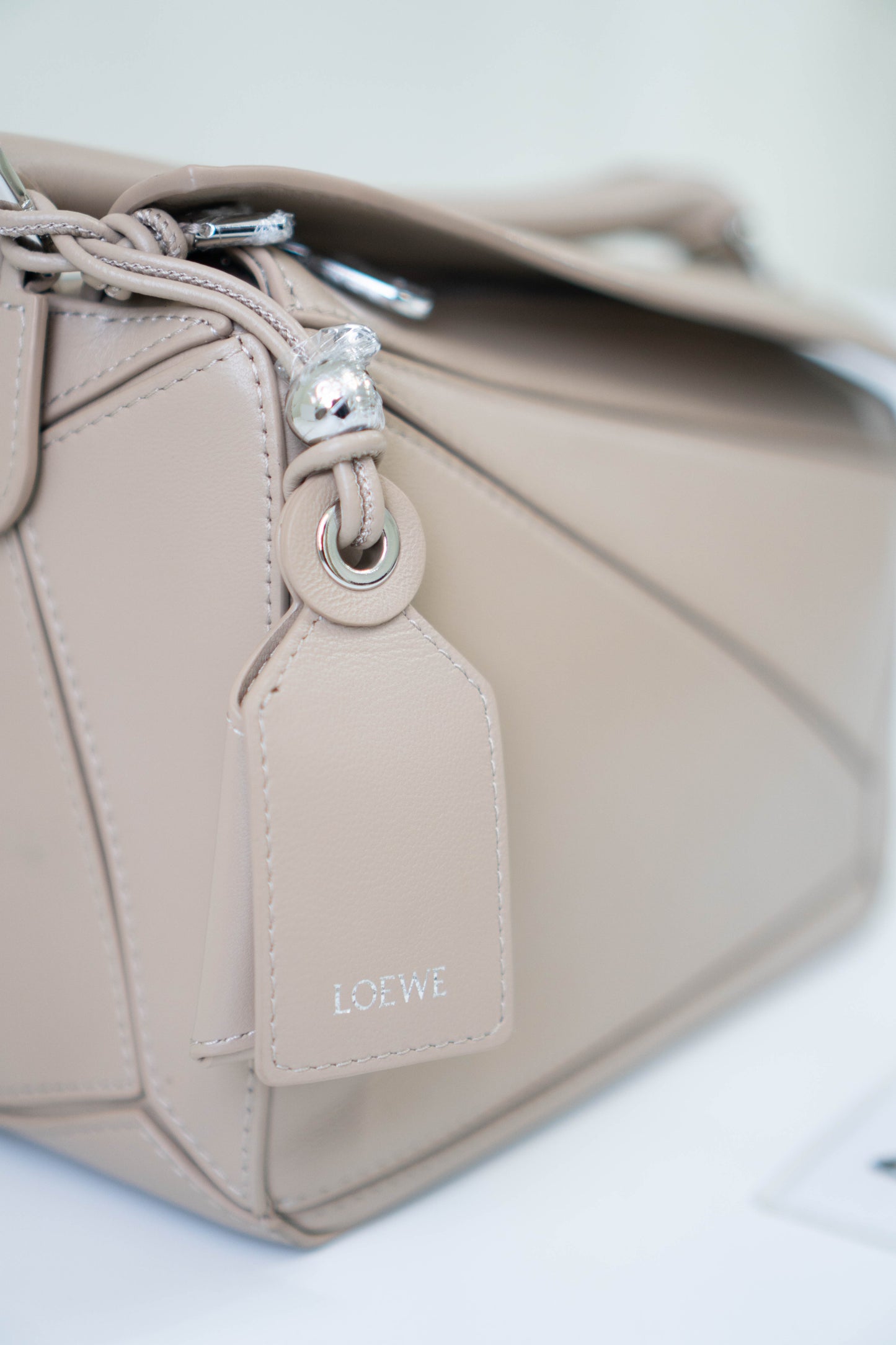 Puzzle Featherlight in Sand/Clay Beige Soft Grained Calfskin with Silver Hardware