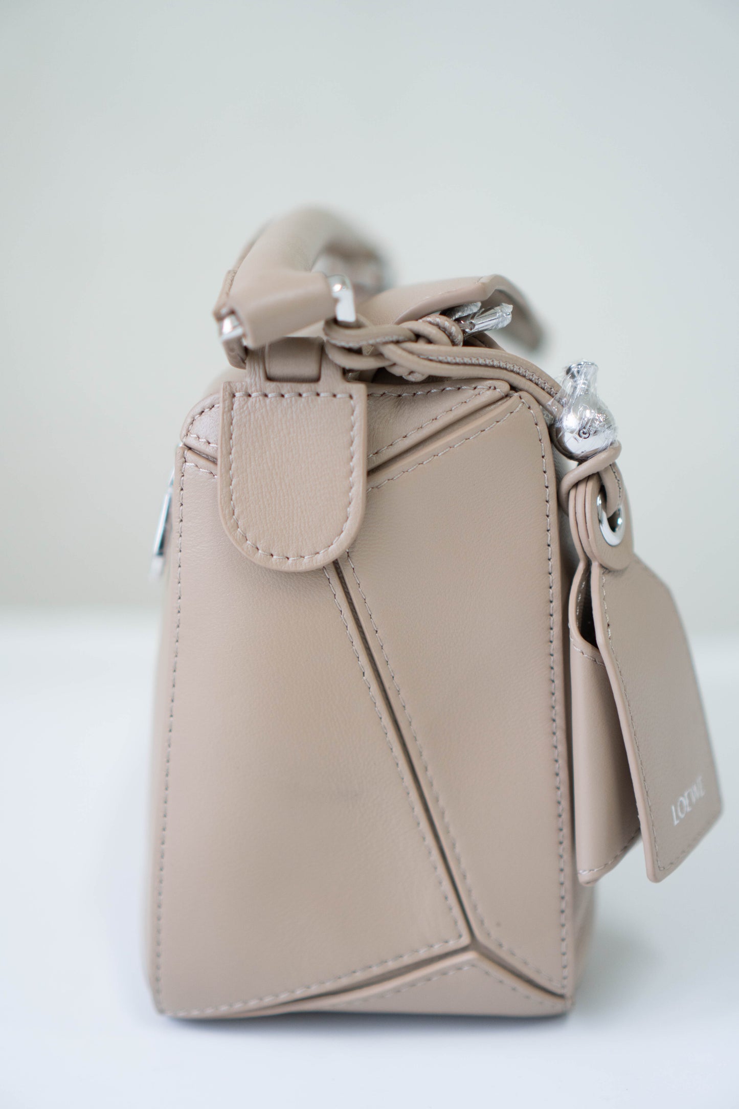 Puzzle Featherlight in Sand/Clay Beige Soft Grained Calfskin with Silver Hardware