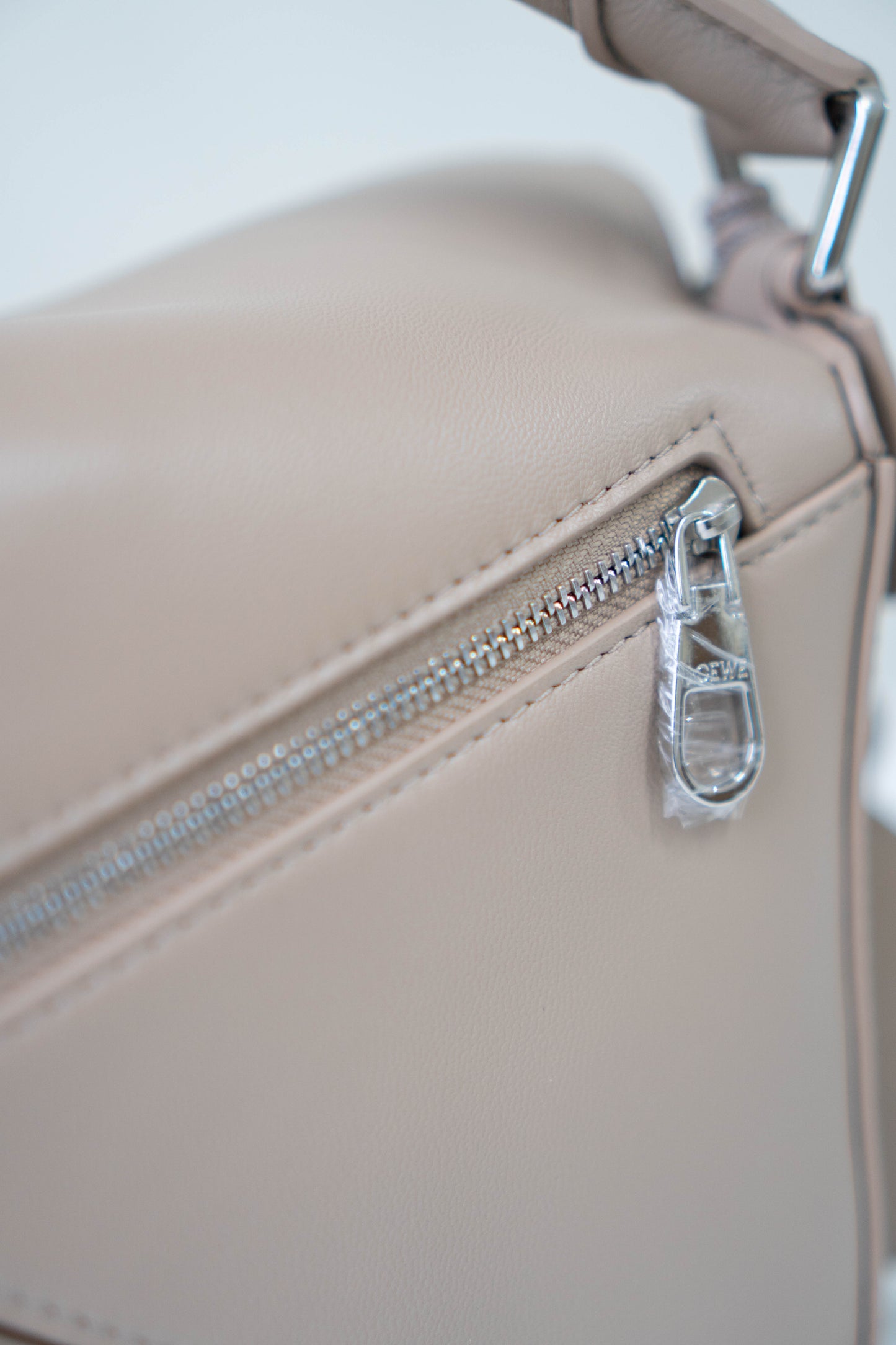 Puzzle Featherlight in Sand/Clay Beige Soft Grained Calfskin with Silver Hardware