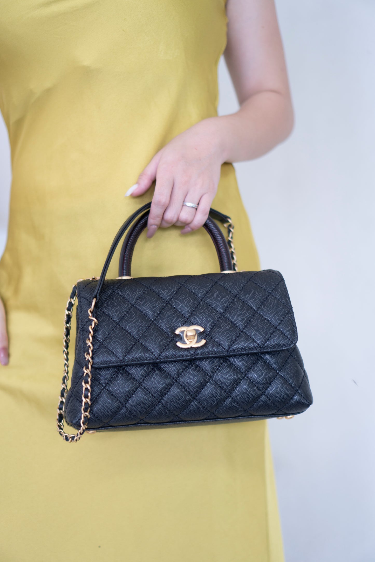 Coco Handle – Black Caviar with Gold Hardware & Snakeskin Handle