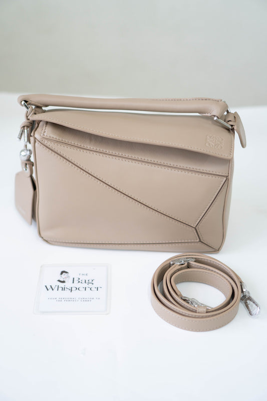 Puzzle Featherlight in Sand/Clay Beige Soft Grained Calfskin with Silver Hardware