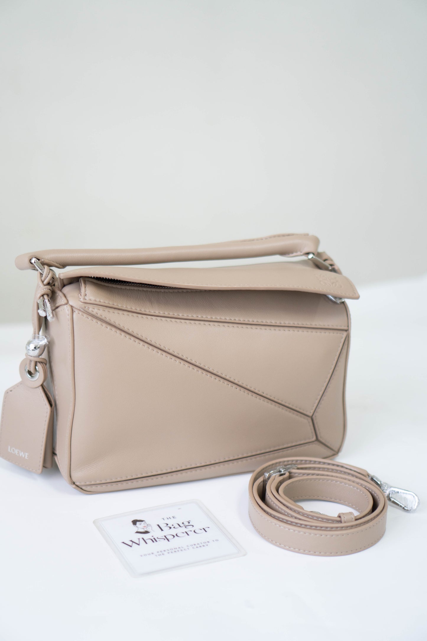 Puzzle Featherlight in Sand/Clay Beige Soft Grained Calfskin with Silver Hardware