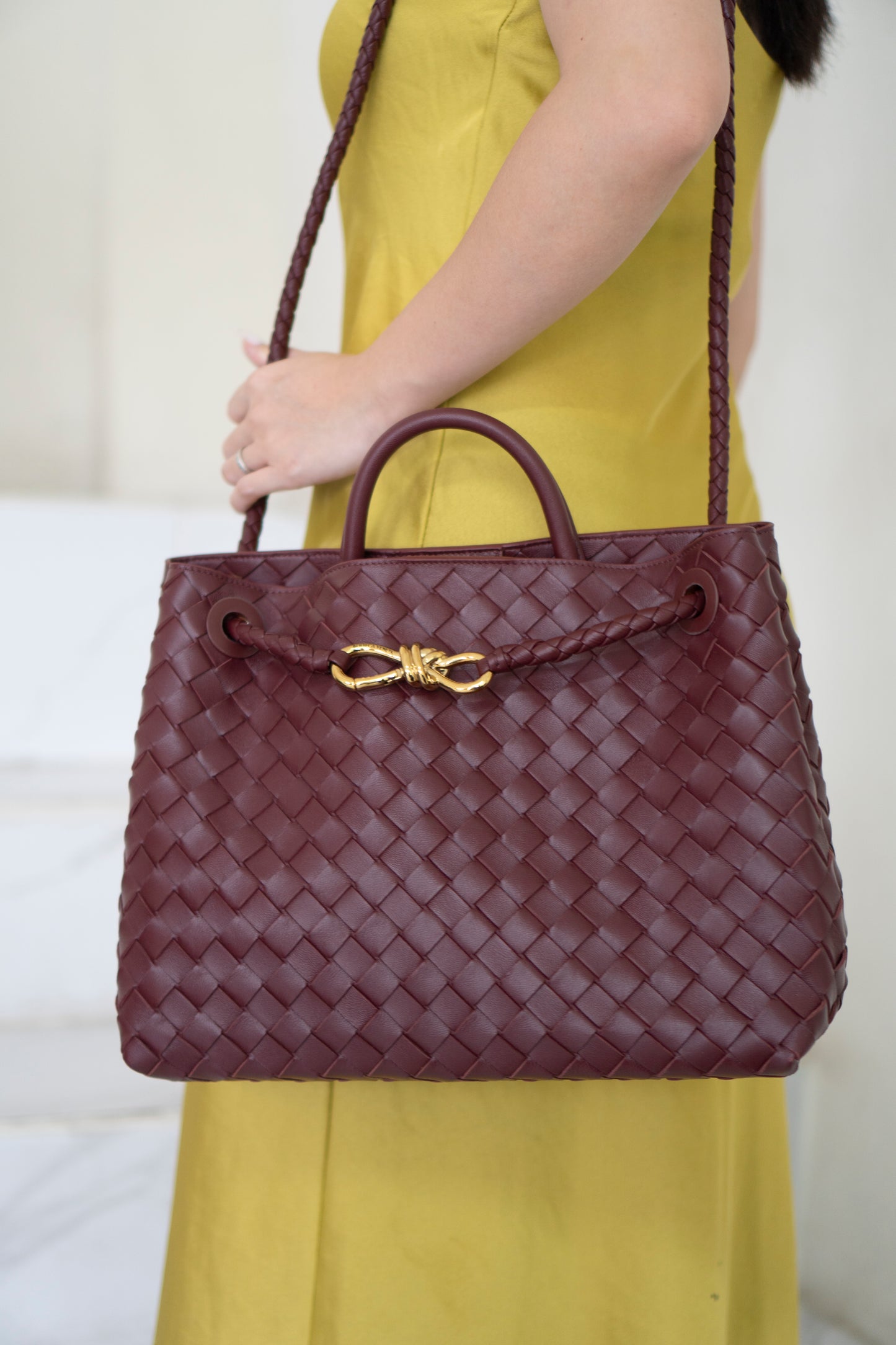 Andiamo Medium – Burgundy Intrecciato Nappa with Gold Hardware