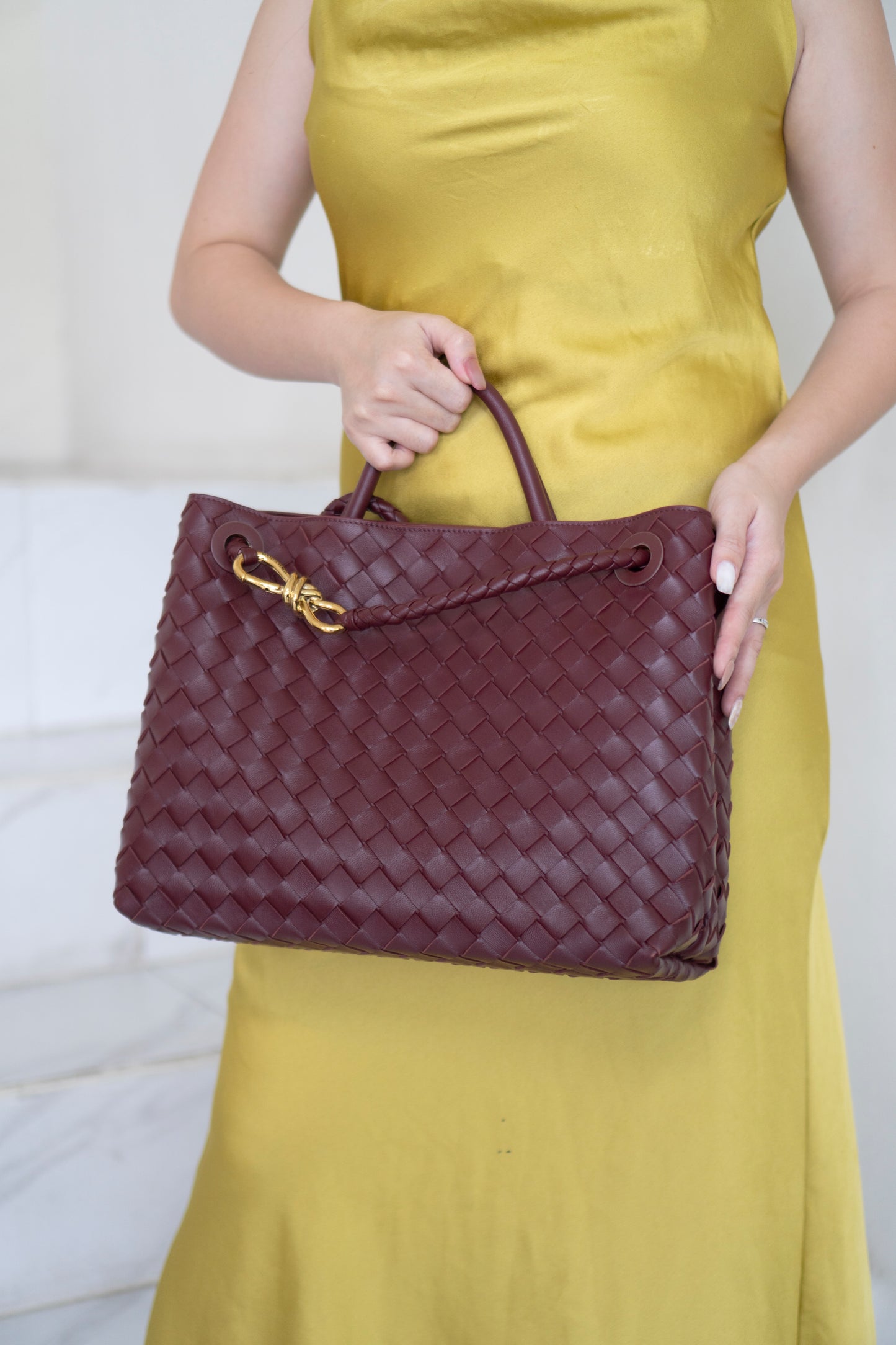 Andiamo Medium – Burgundy Intrecciato Nappa with Gold Hardware